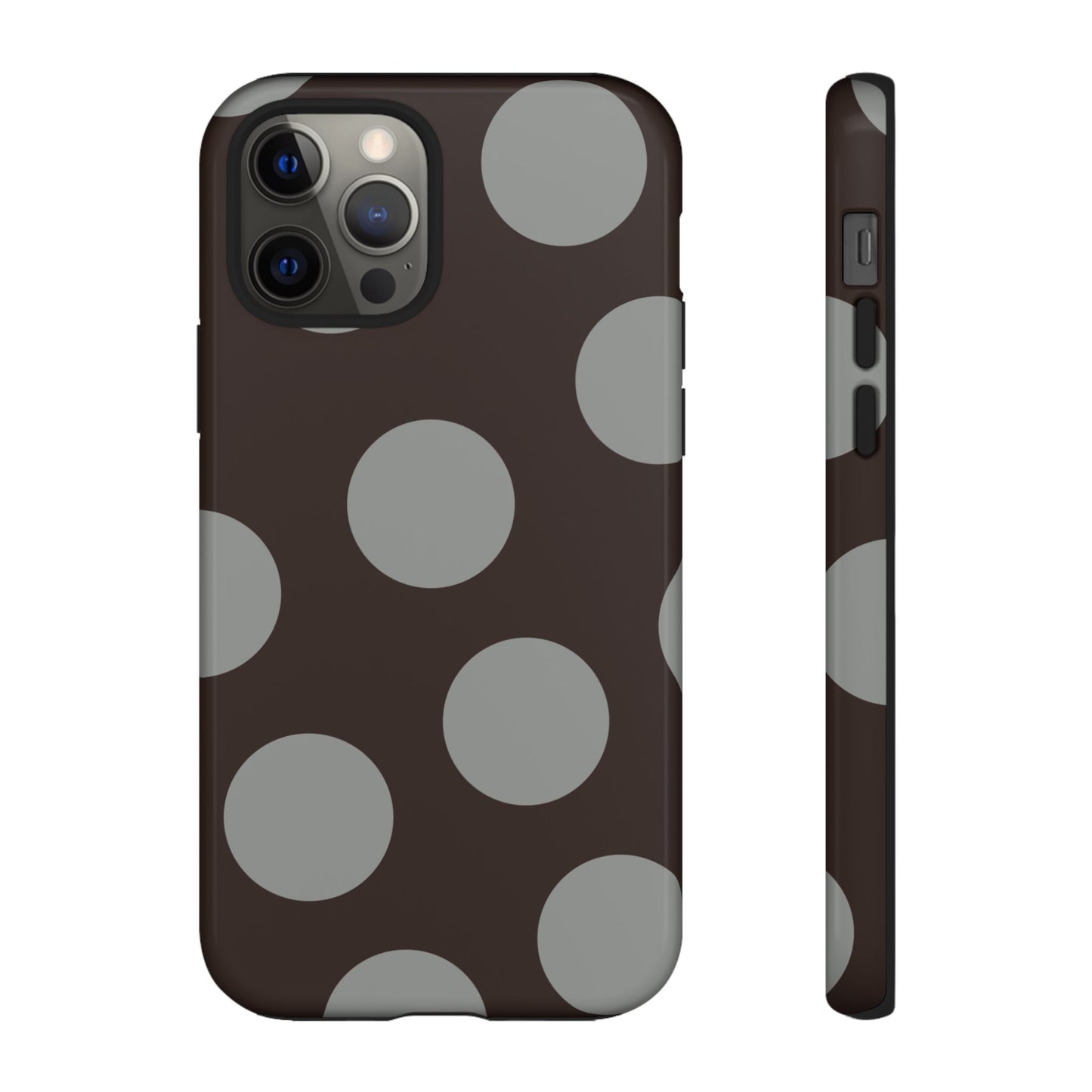 Polka Dot Tough Phone Case – Brown & Gray Retro Dot Protective Cover