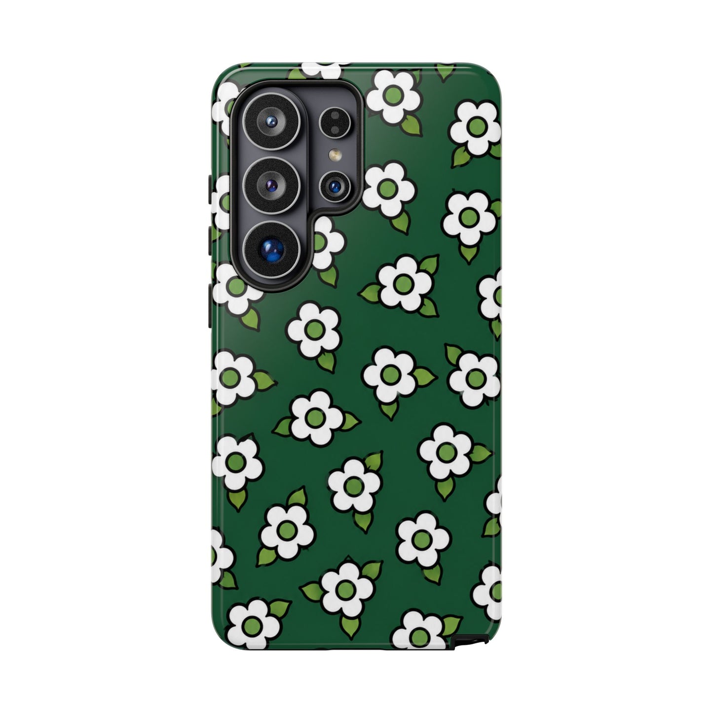 Floral Tough Case — Green White Daisy Protective Phone Cover