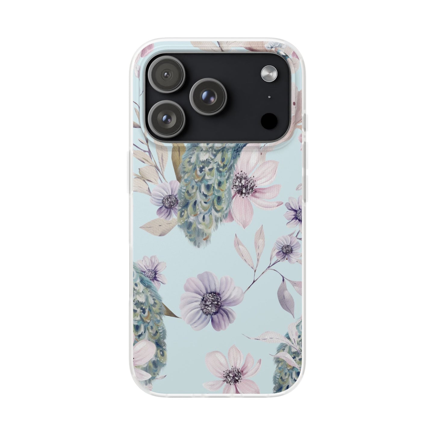 Pastel Peacock Watercolor Protective Flexi Case for Apple iPhone, Samsung Galaxy.
