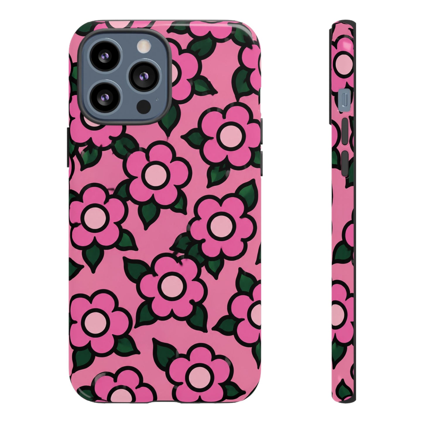 Pink Floral Tough Phone Case — Cute Retro Flower Protective Cover