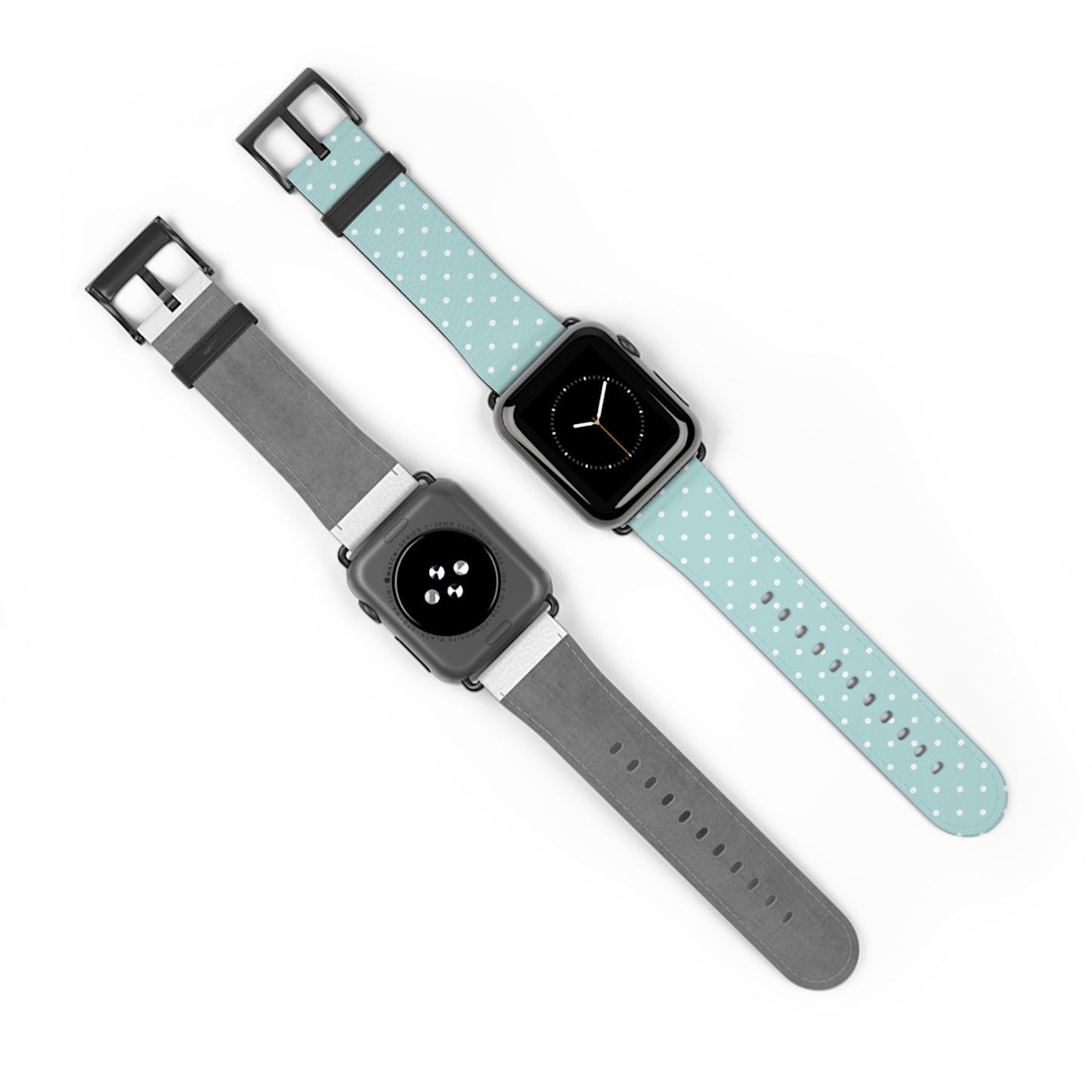 apple watch band in mint green with white polka dots, cute pastel everyday watch strap for women