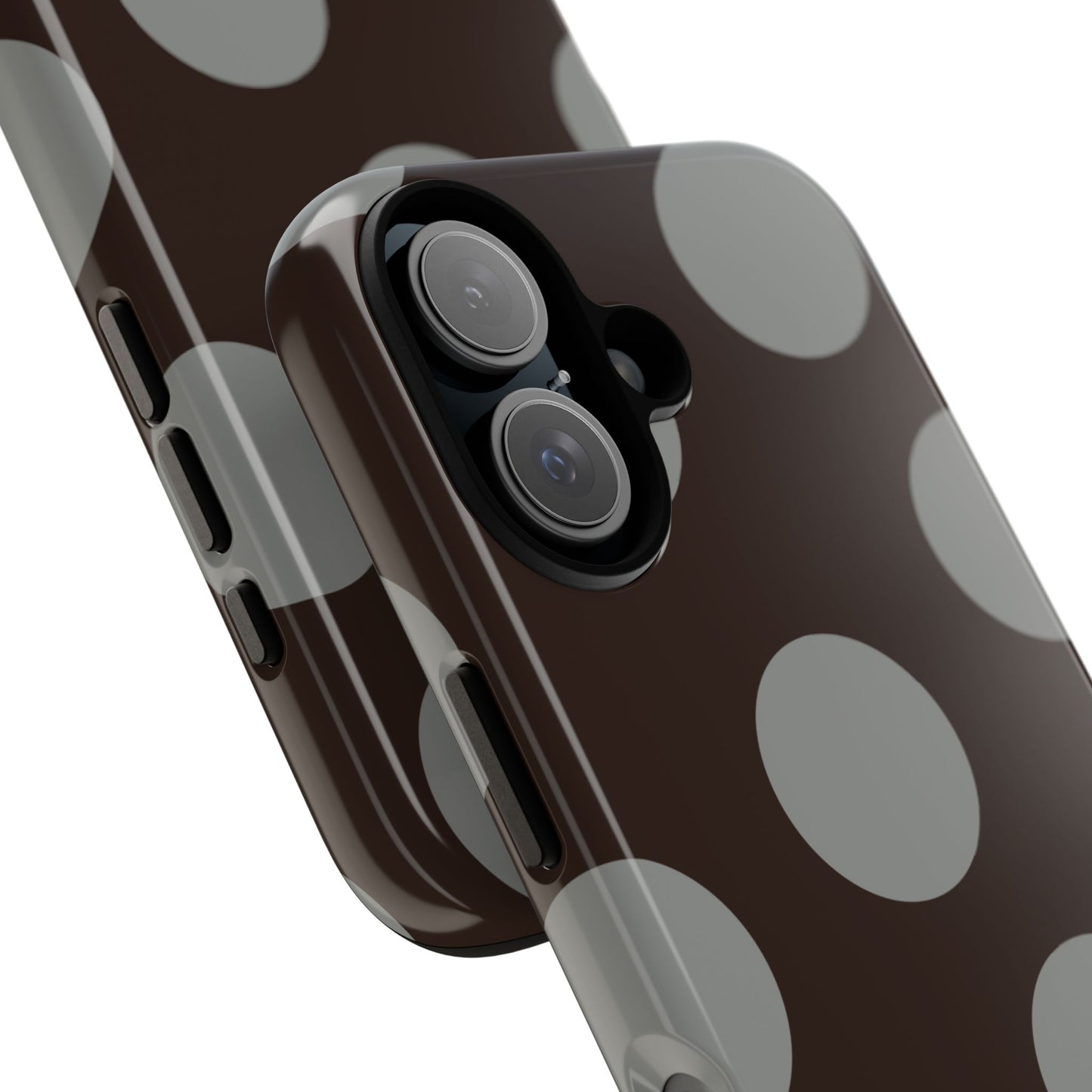 Polka Dot Tough Phone Case – Brown & Gray Retro Dot Protective Cover
