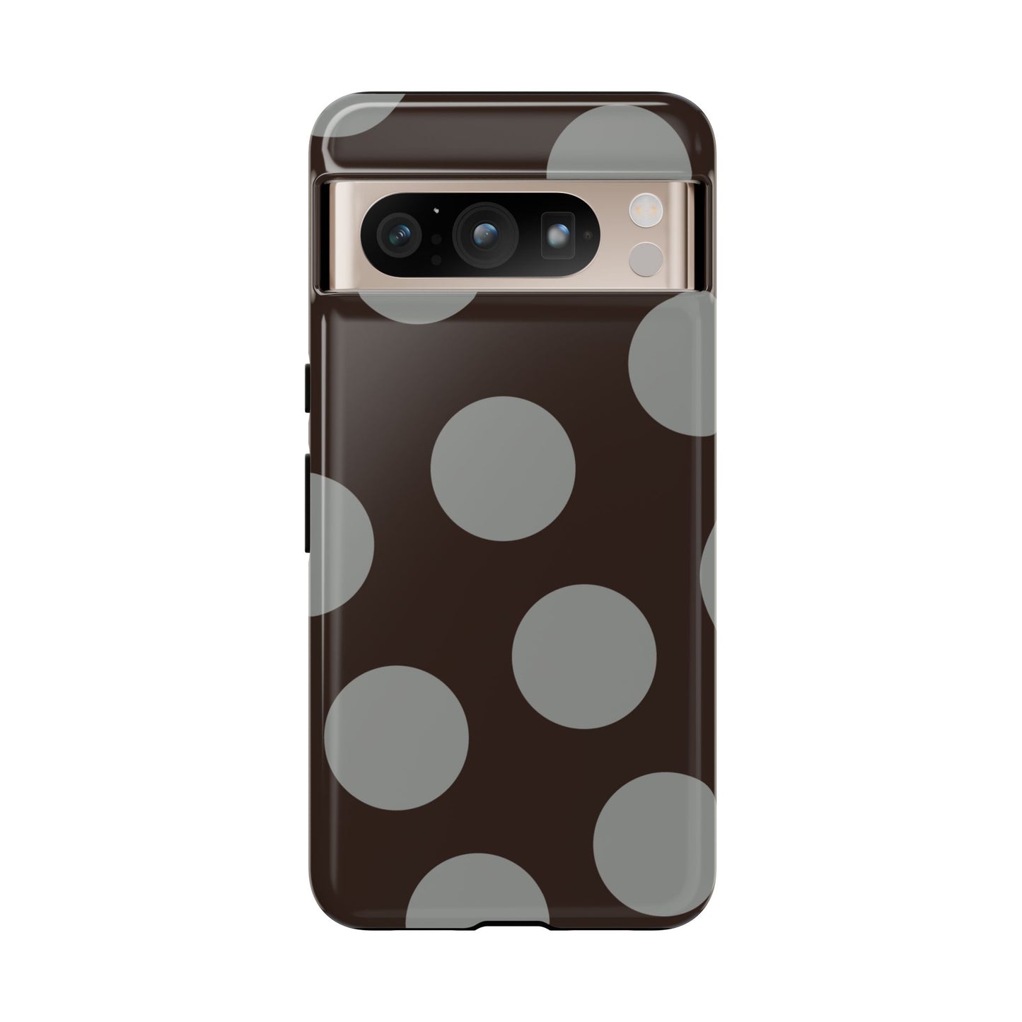 Polka Dot Tough Phone Case – Brown & Gray Retro Dot Protective Cover