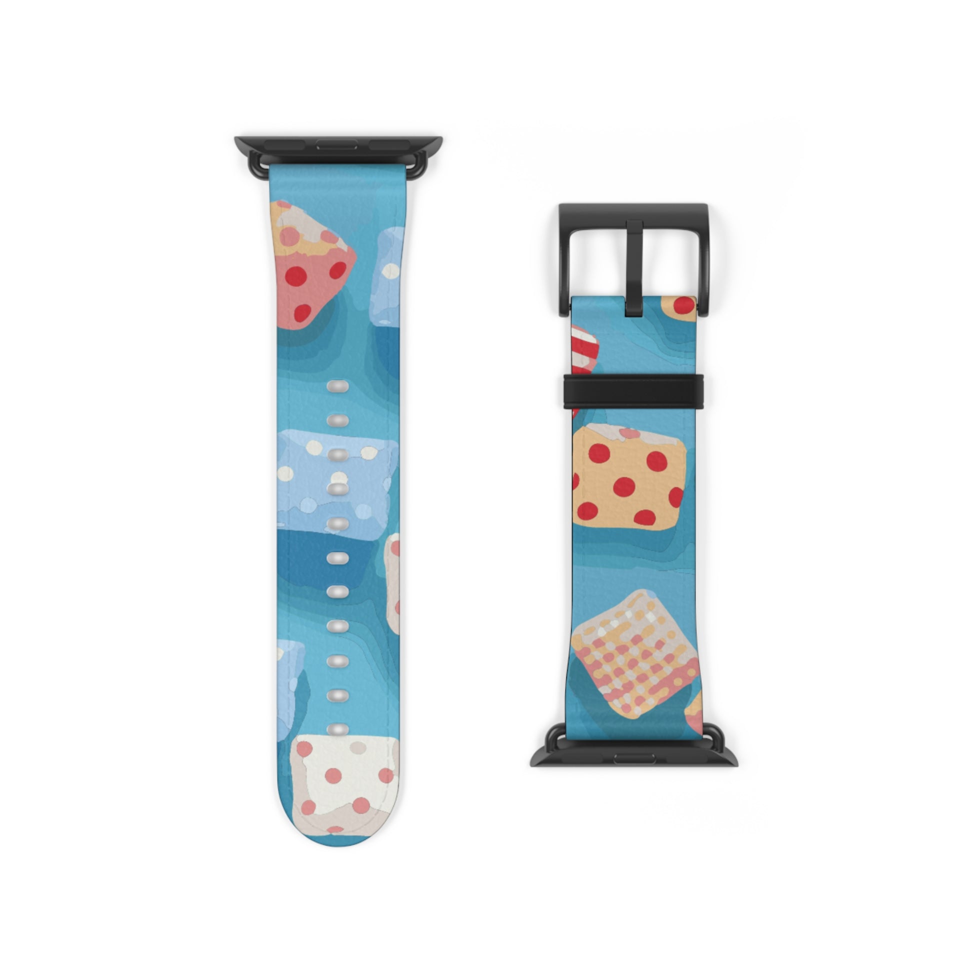 Apple Watch strap in colourful candy style, bright chequered pattern, fun accessory for everyday wear, faux-leather band