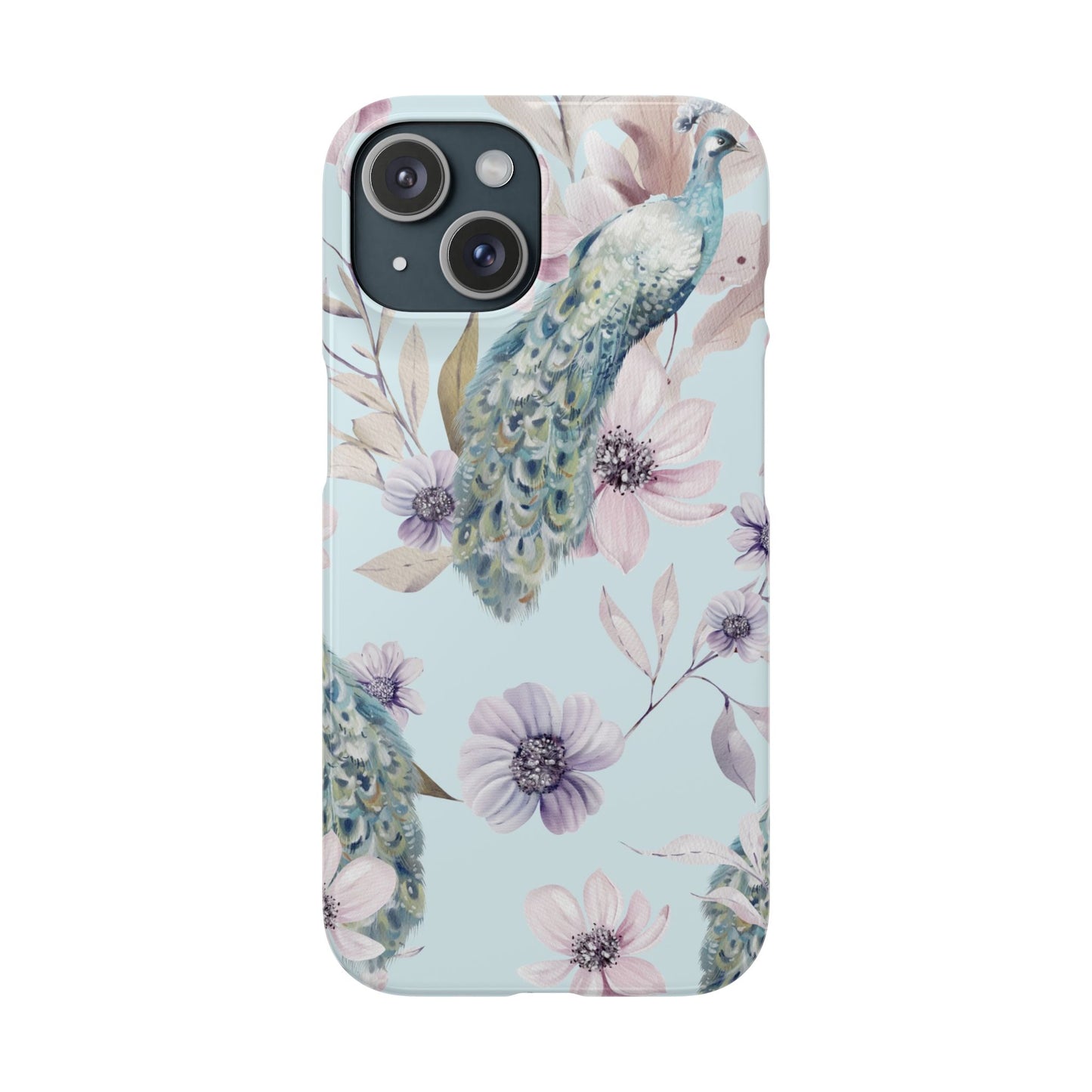 Watercolour Pastel Peacock Floral Snap Phone Case for Apple iPhone and Samsung Galaxy.