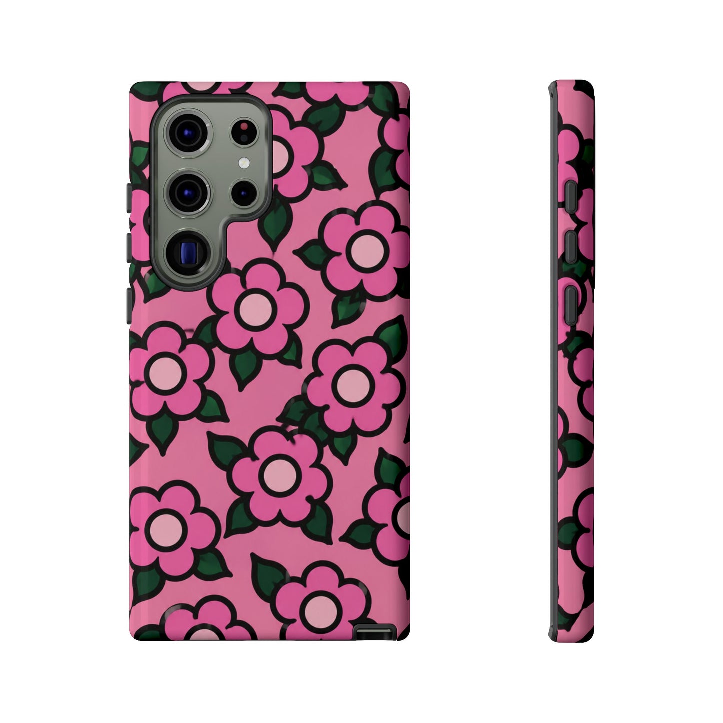 Pink Floral Tough Phone Case — Cute Retro Flower Protective Cover