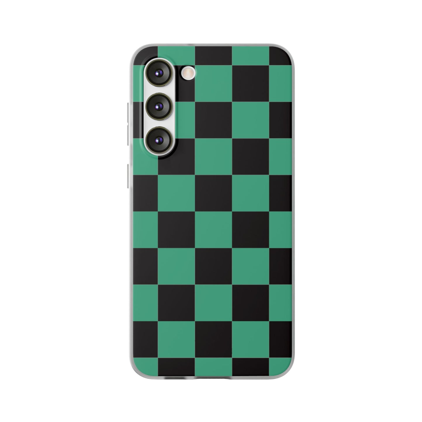 Tanjiro Checkerboard Green and Black Flexi Phone Case for Apple iPhone and Samsung Galaxy.