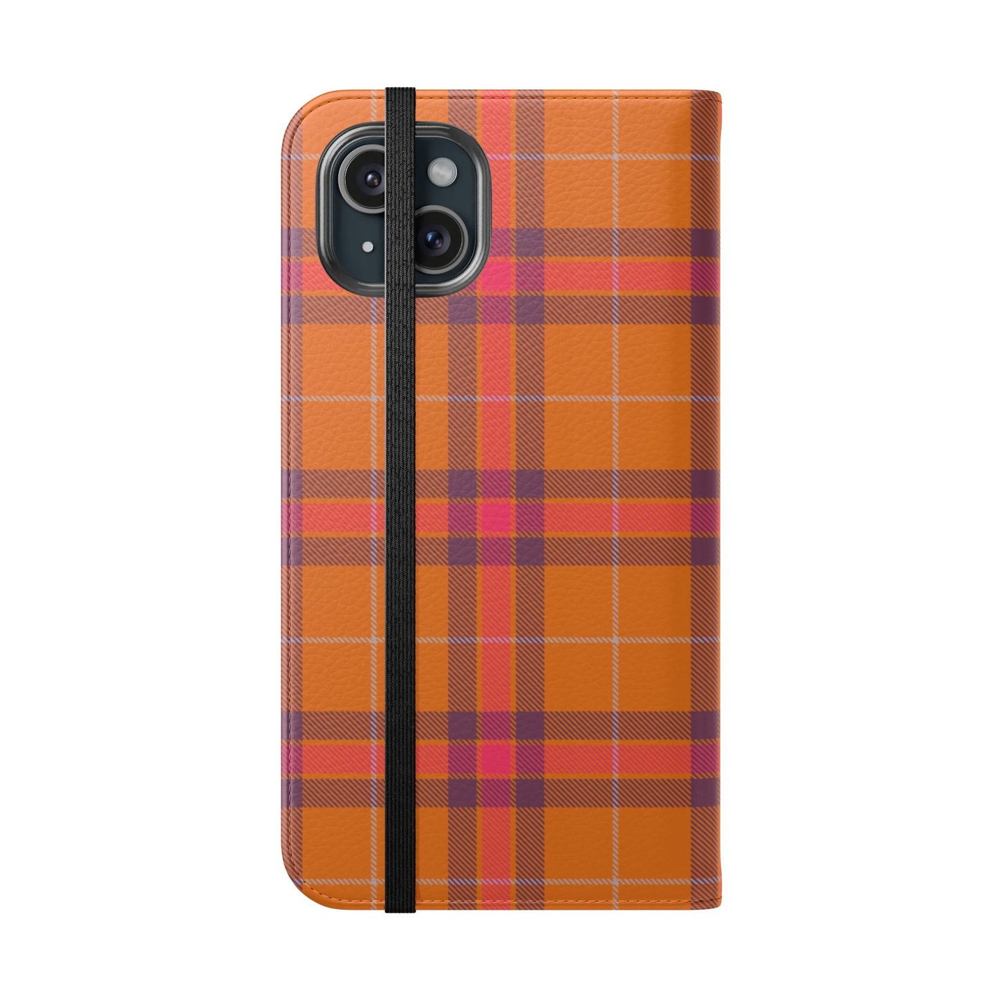 Tartan Flip Phone Case — Orange, Purple & Red Plaid Wallet Cover