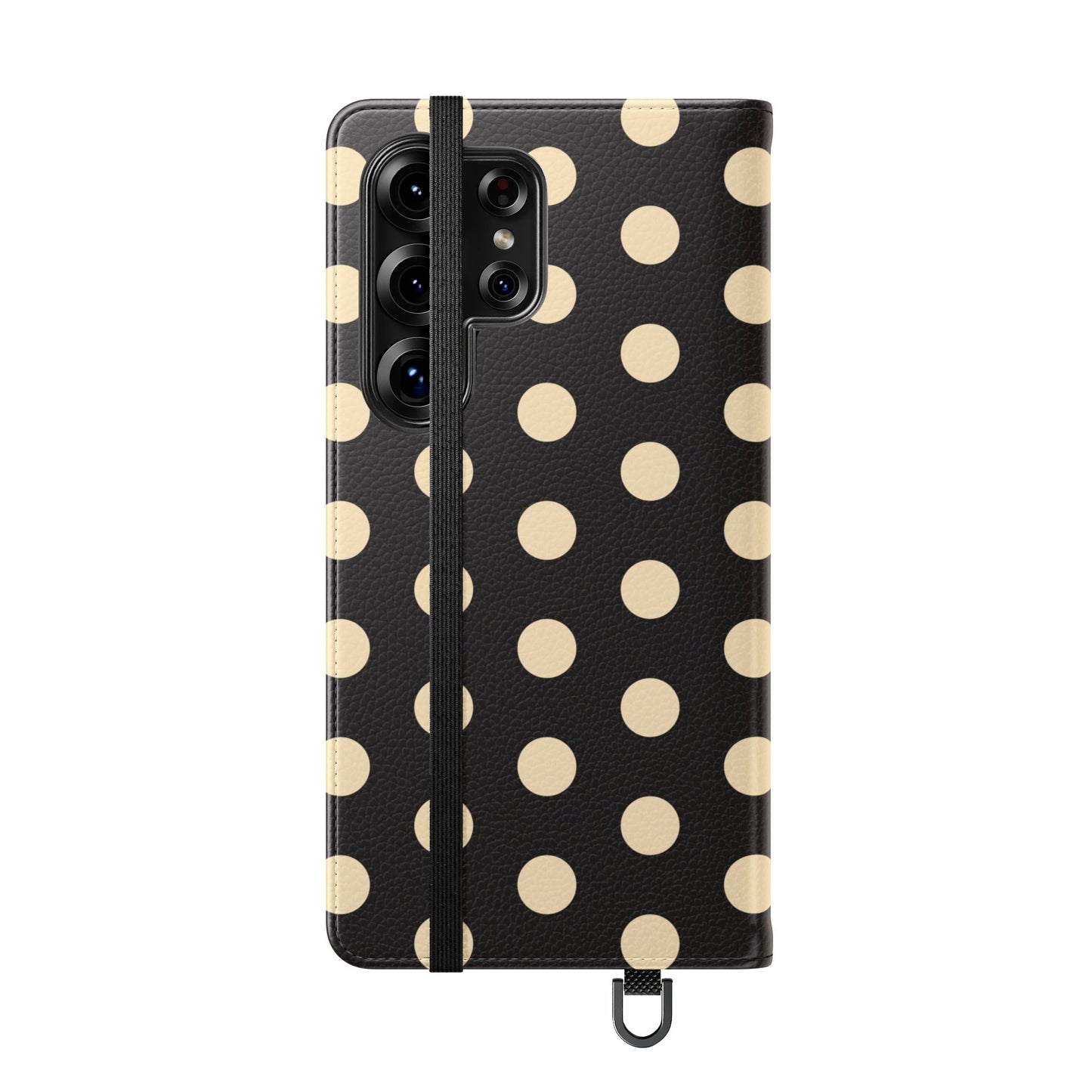 Polka Dot Flip Phone Case – Retro Black & Cream Wallet Cover