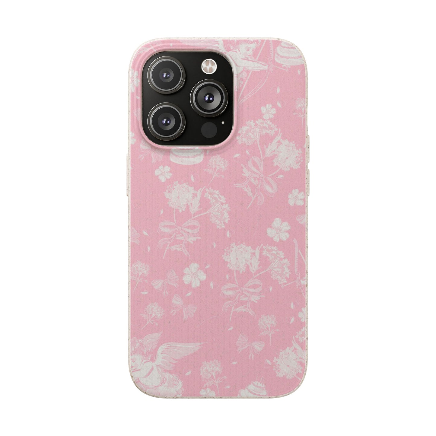 Pink Floral Cherub Biodegradable Phone Case for Apple iPhone and Samsung Galaxy.