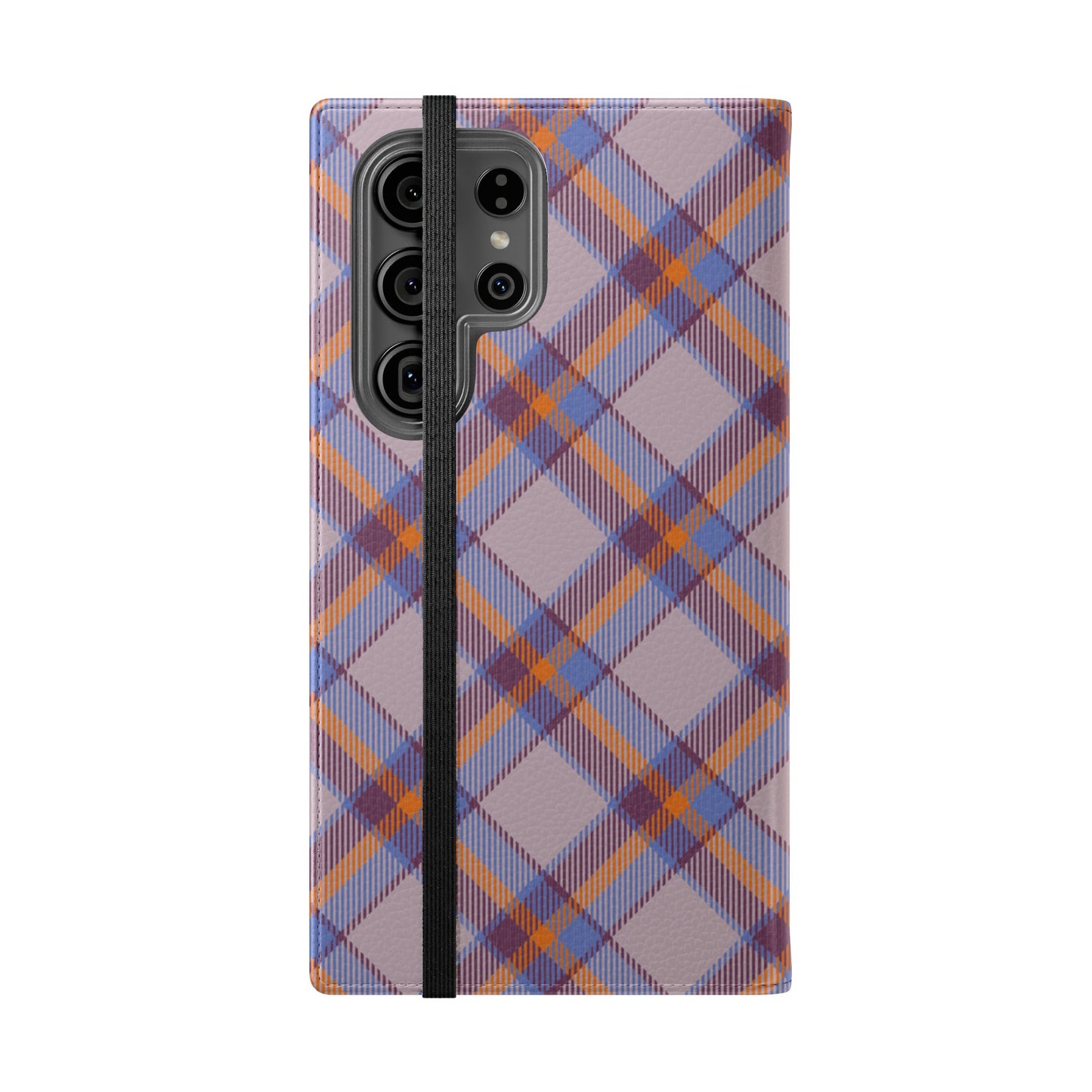 Tartan Flip Phone Case — purple & Orange Plaid Wallet Cover