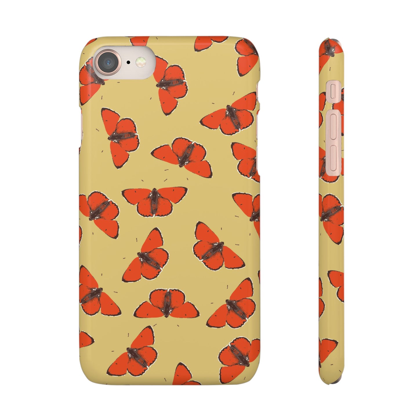 Butterfly Snap Phone Case — Red Moth Pattern on Mustard Background