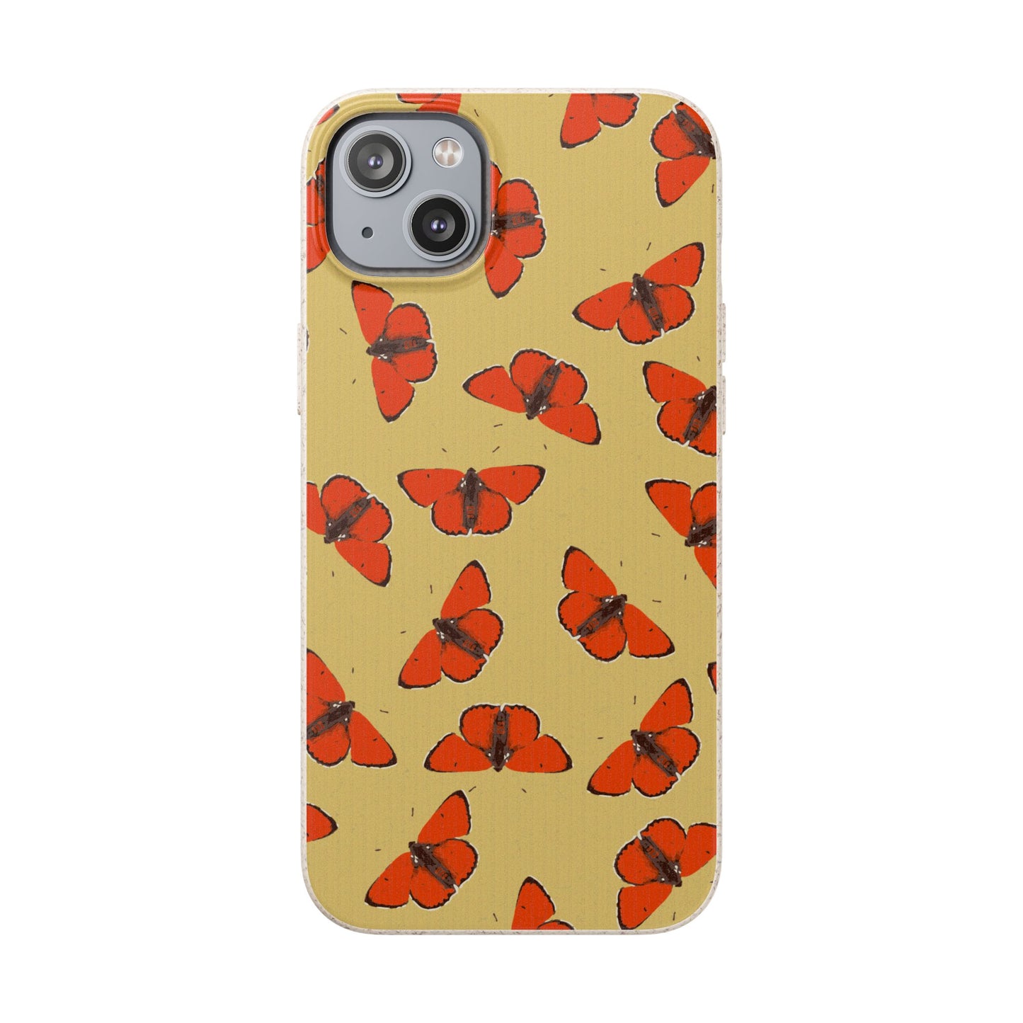 Biodegradable Retro Red Butterfly Pattern Phone Case for Apple iPhone and Samsung Galaxy.