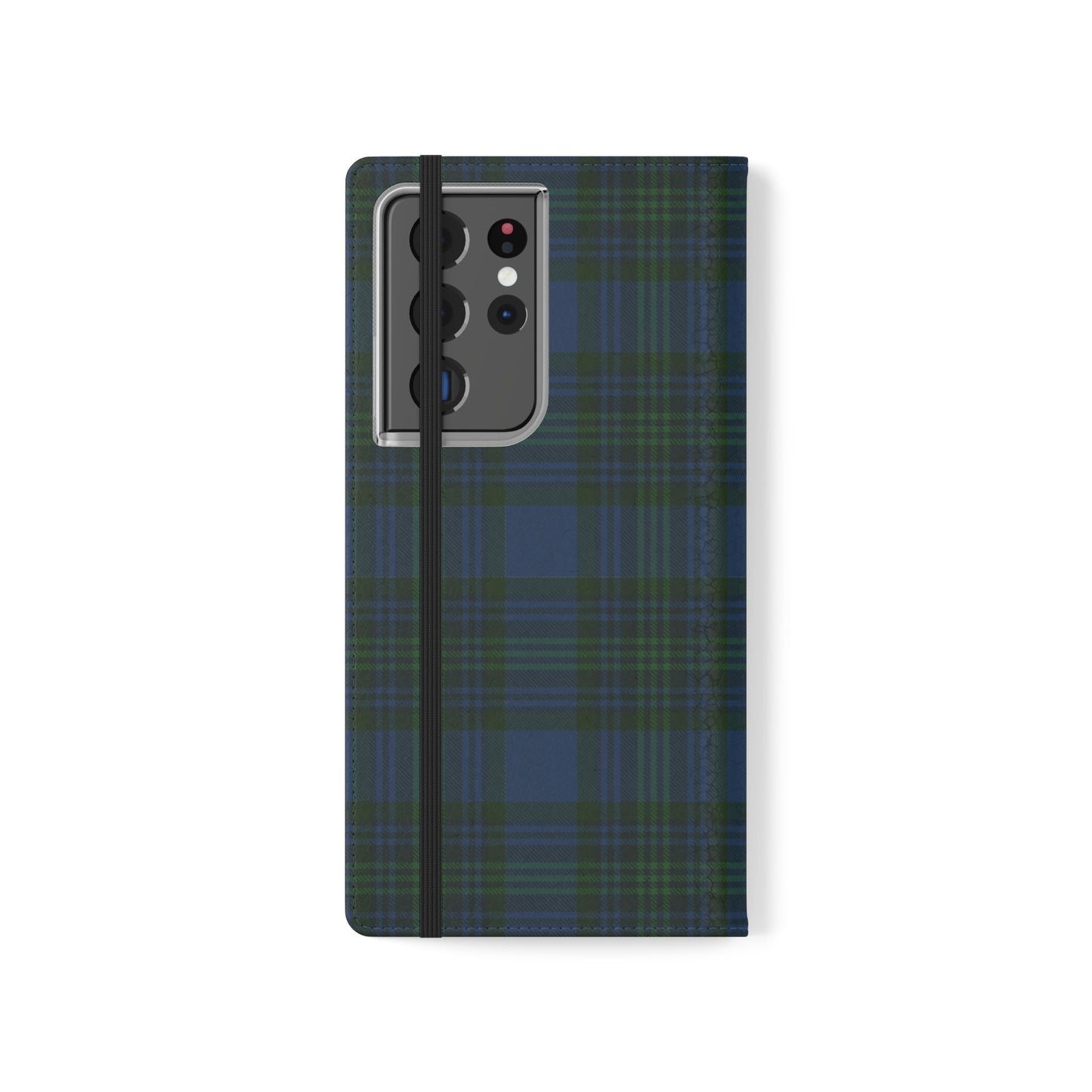 Tartan Flip Phone Case — Navy & Green Plaid Wallet Cover