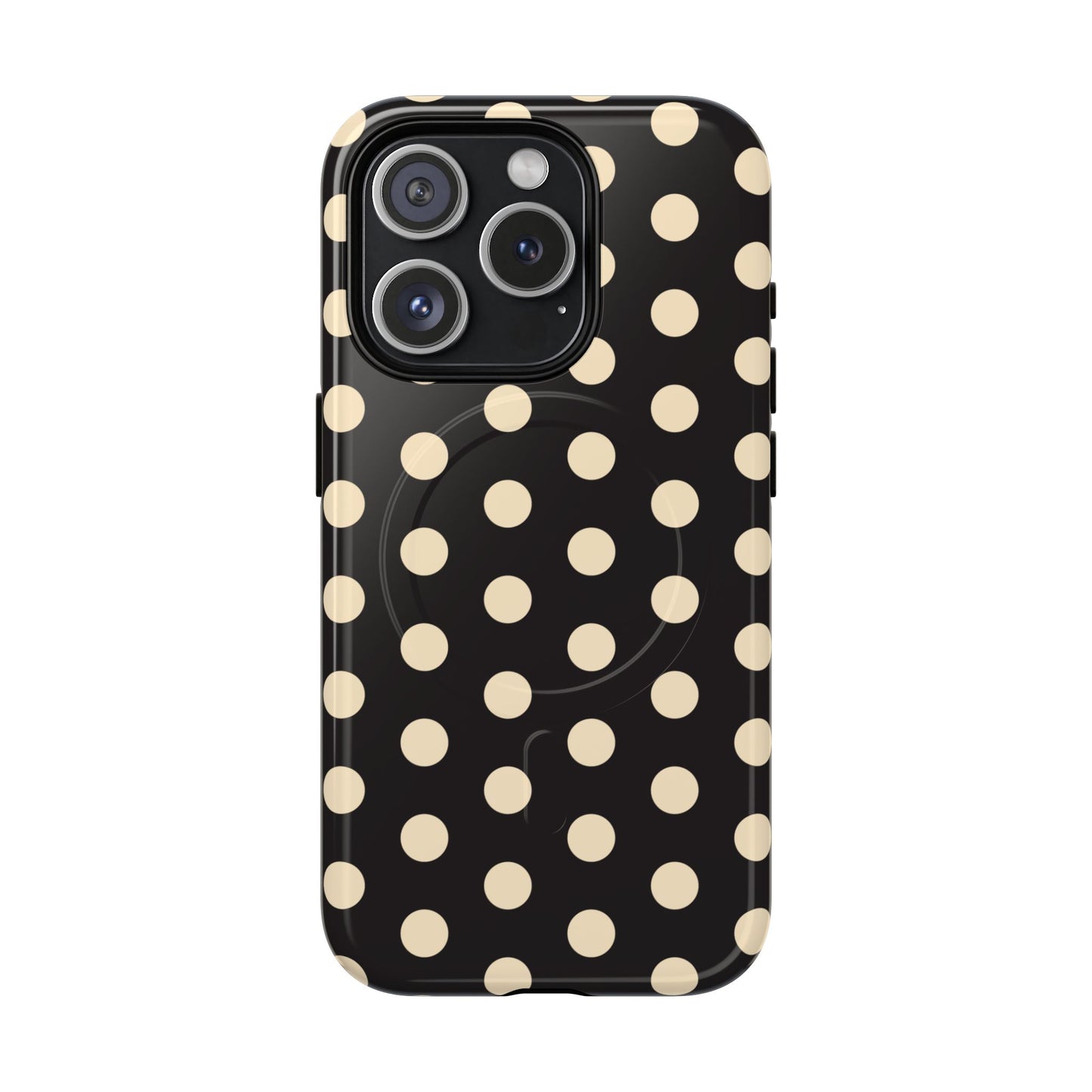 Polka Dot Magnetic Phone Case – Black & Cream Retro Spot Pattern