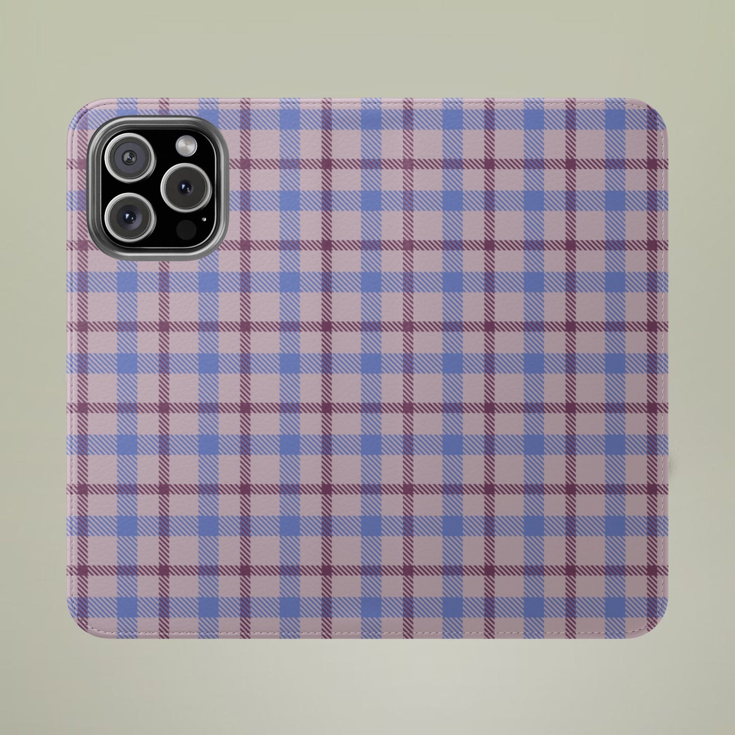 Tartan Flip Phone Case — Blue & Purple Plaid Wallet Cover
