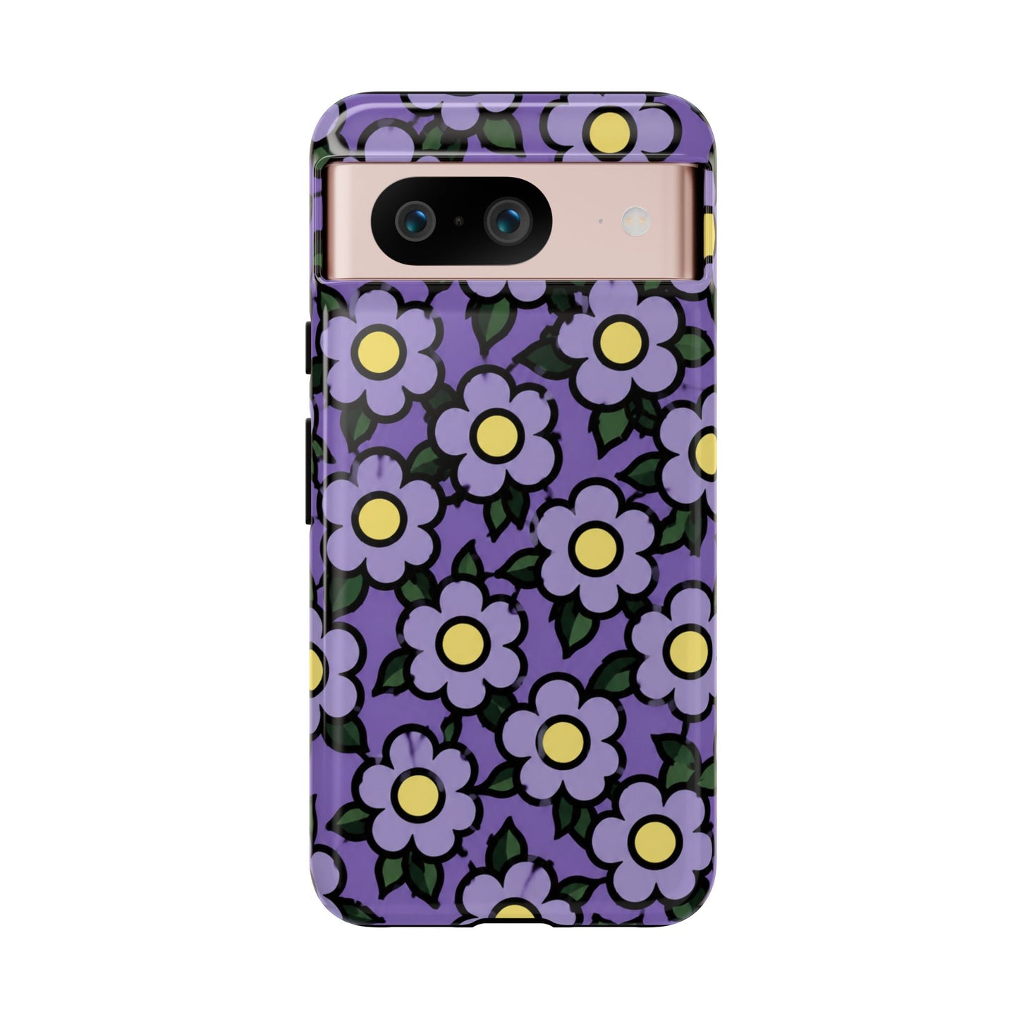 Purple Floral Tough Phone Case — Durable Protective Phone Cover with Cute Daisy Pattern
