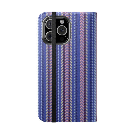 Striped Blue Flip Phone Case — Wallet Folio Phone Cover