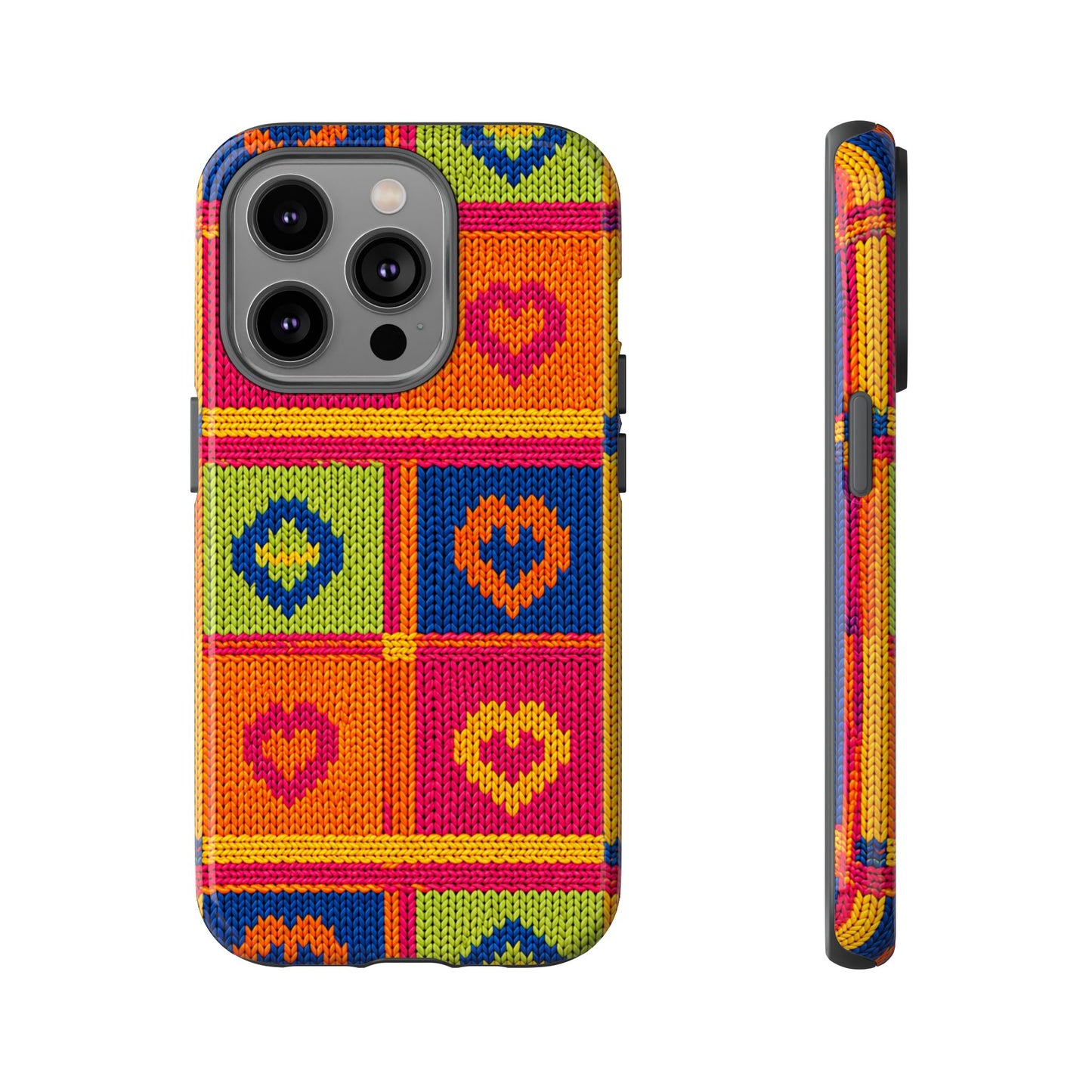 Retro Knit Pattern Heart Patch Tough Phone Case