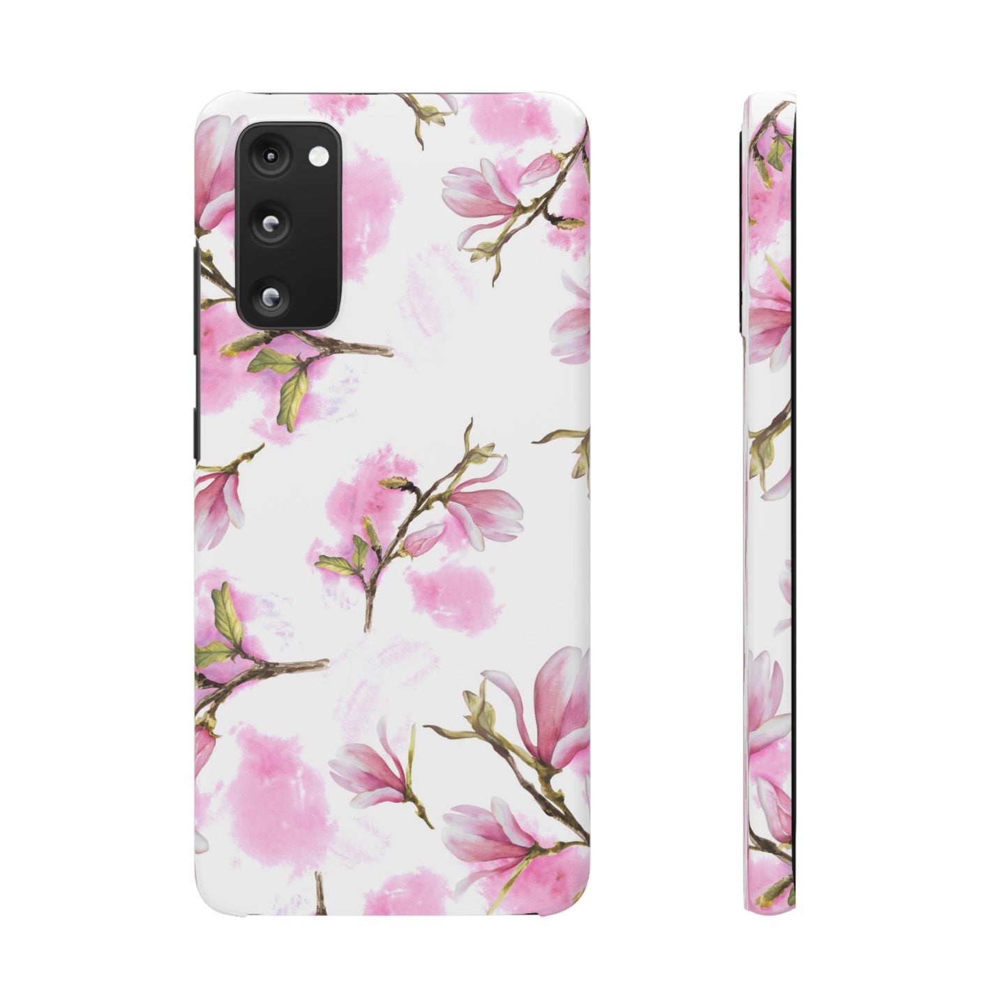 Floral Magnolia Slim Phone Case – Pink Watercolor Snap Case for Apple iPhone and Samsung Galaxy.