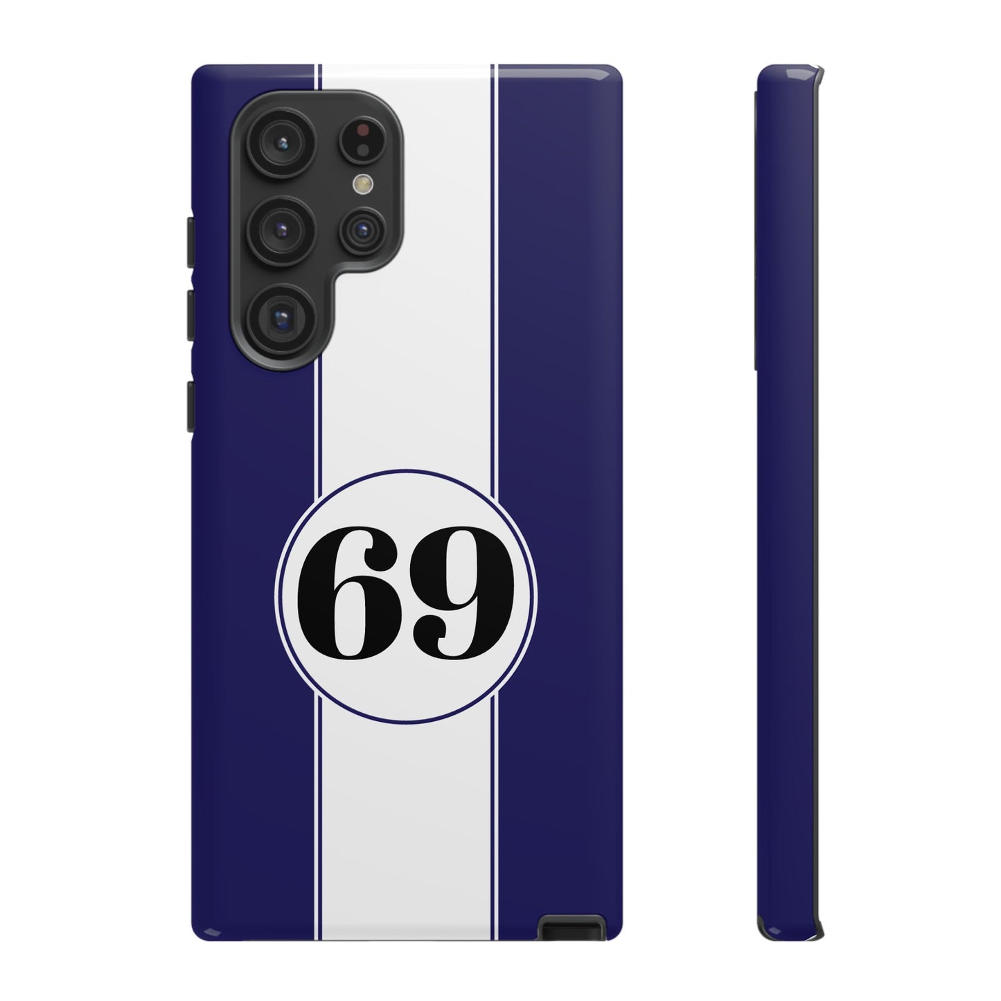 Custom Number Racing Stripe Tough Phone Case for Apple iPhone, Samsung Galaxy and Google Pixel.