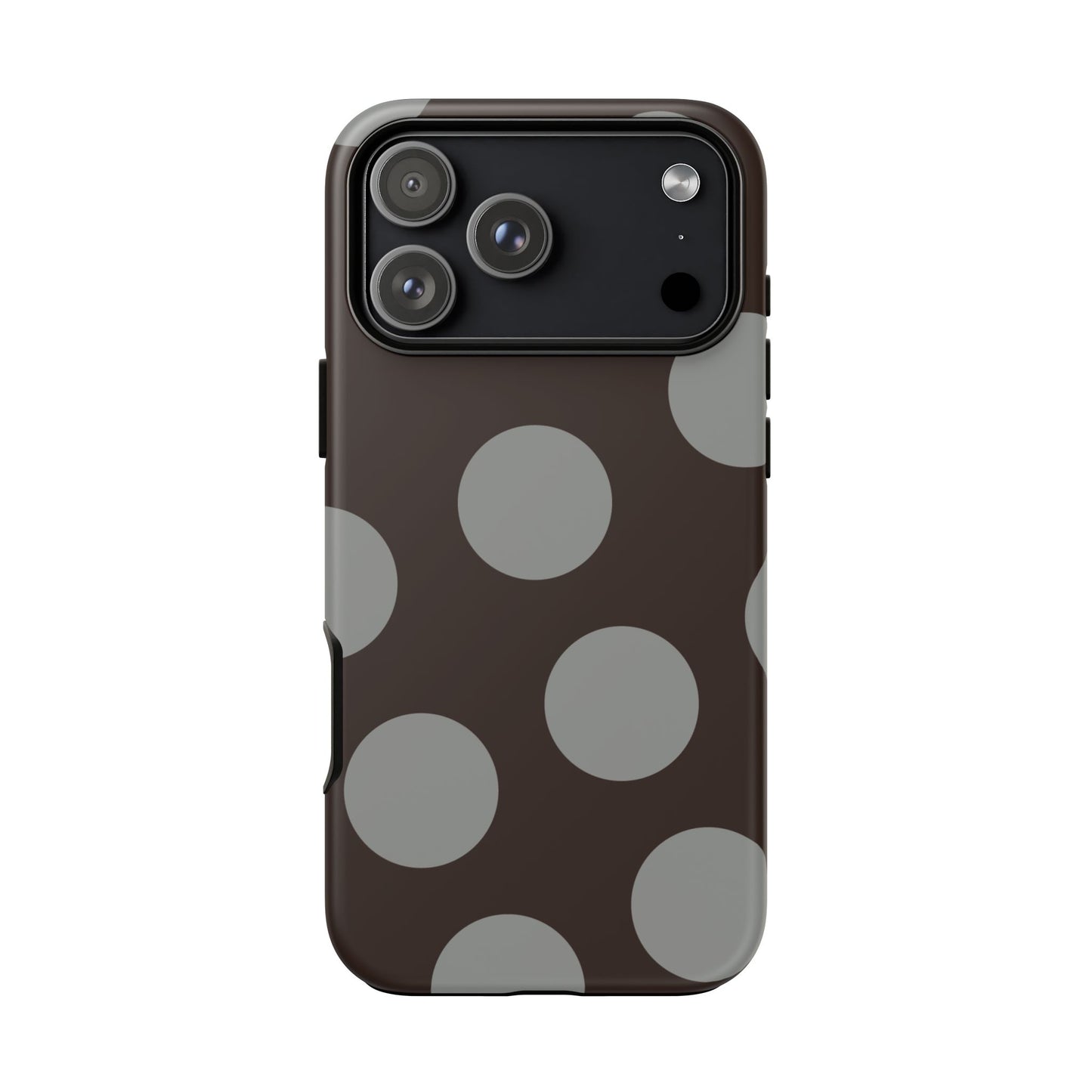 Polka Dot Tough Phone Case – Brown & Gray Retro Dot Protective Cover