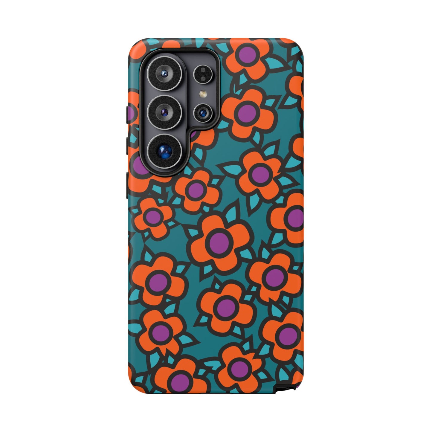 Floral Pop Tough Phone Case — Retro Orange & Teal Flower Pattern