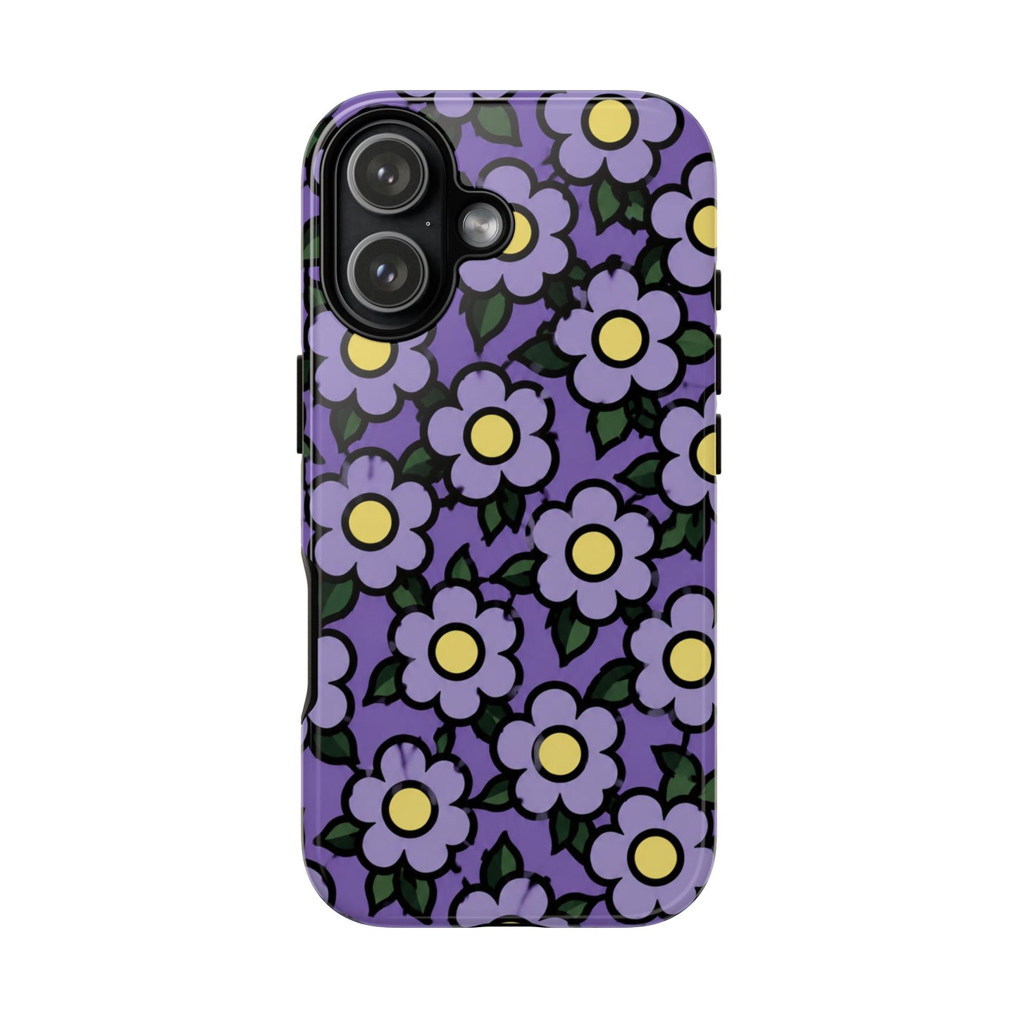 Purple Floral Tough Phone Case — Durable Protective Phone Cover with Cute Daisy Pattern