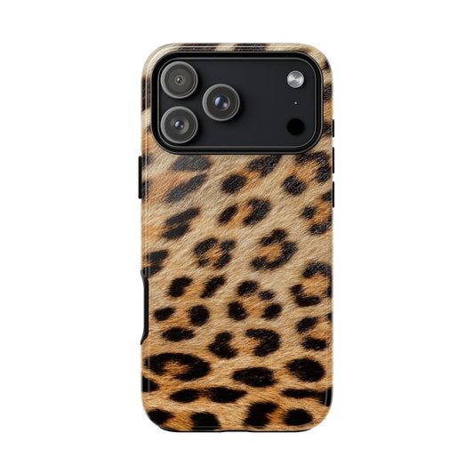 Leopard Print Tough Phone Case — Durable Protective Case with Wild Animal Fur Design