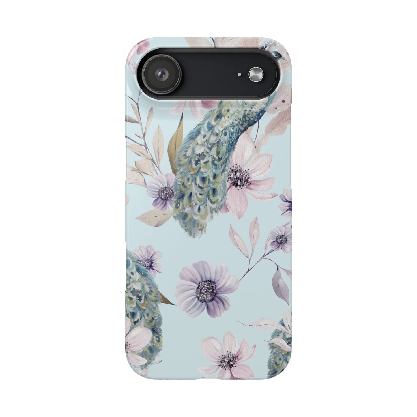 Watercolour Pastel Peacock Floral Snap Phone Case for Apple iPhone and Samsung Galaxy.