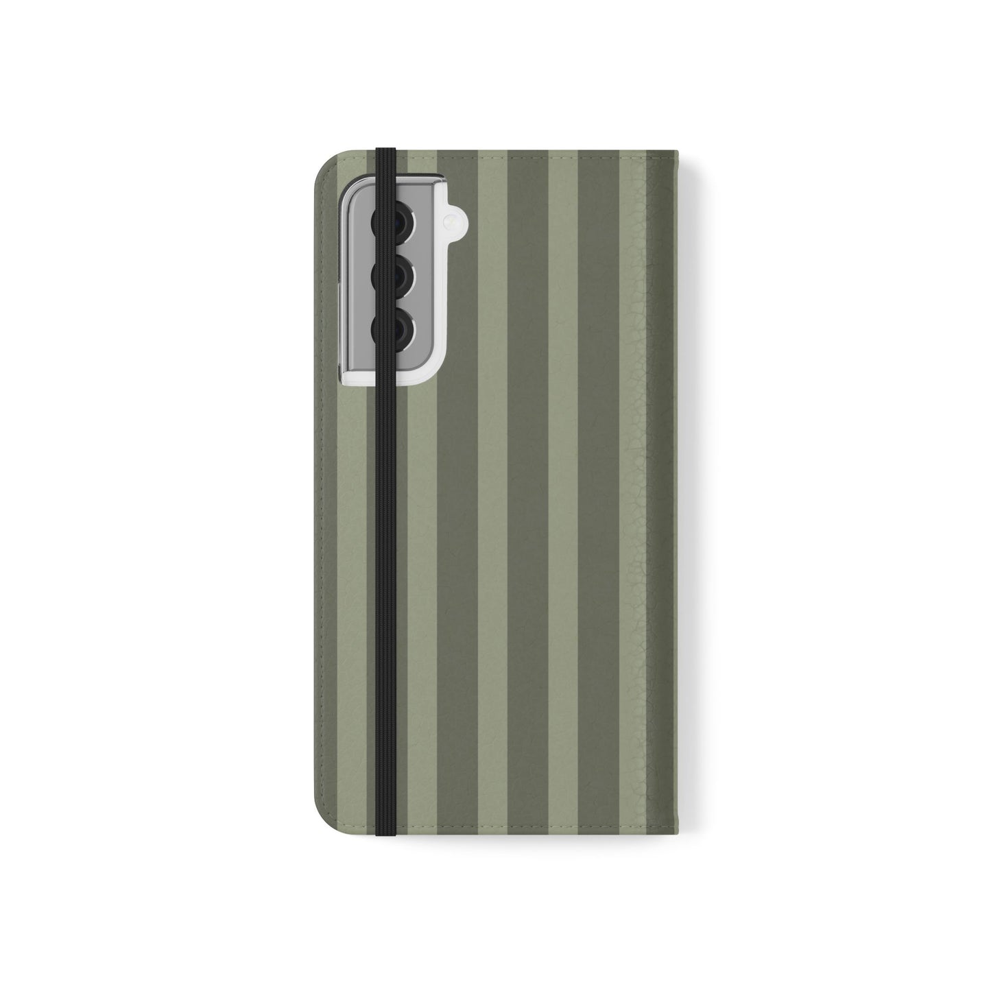 Olive Vertical Stripe Flip Phone Case — Wallet Cover with Card Slots