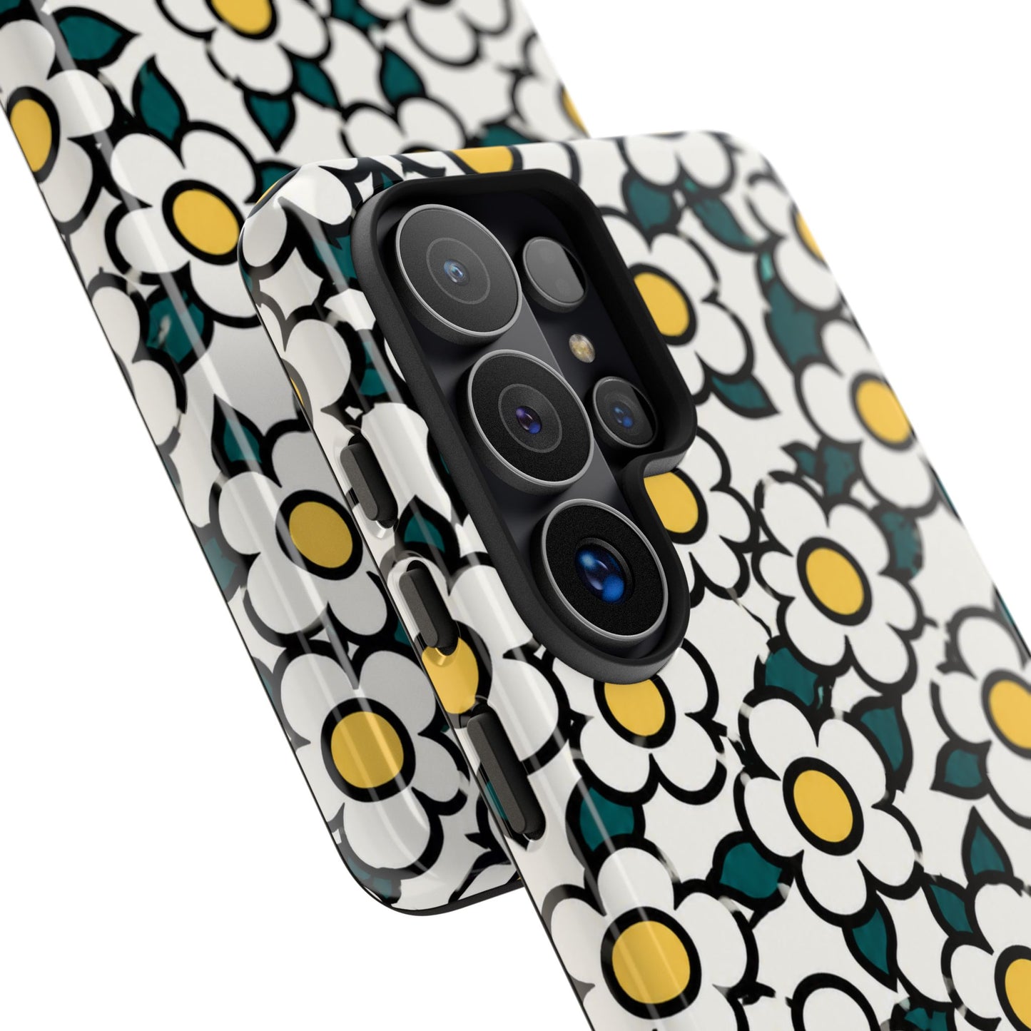 Floral Daisy Tough Phone Case — Retro White & Yellow Protective Cover