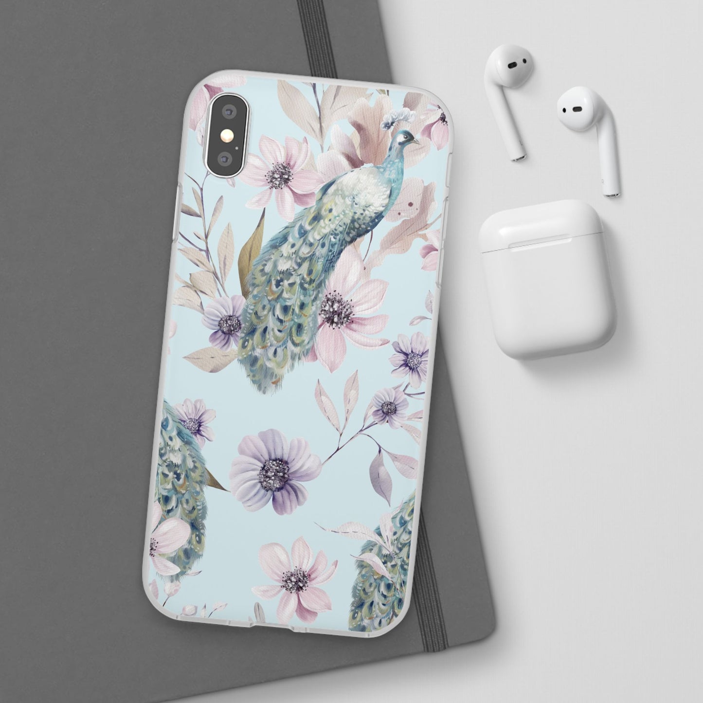 Peacock Floral Phone Case — Pastel Watercolor Bird Slim Case