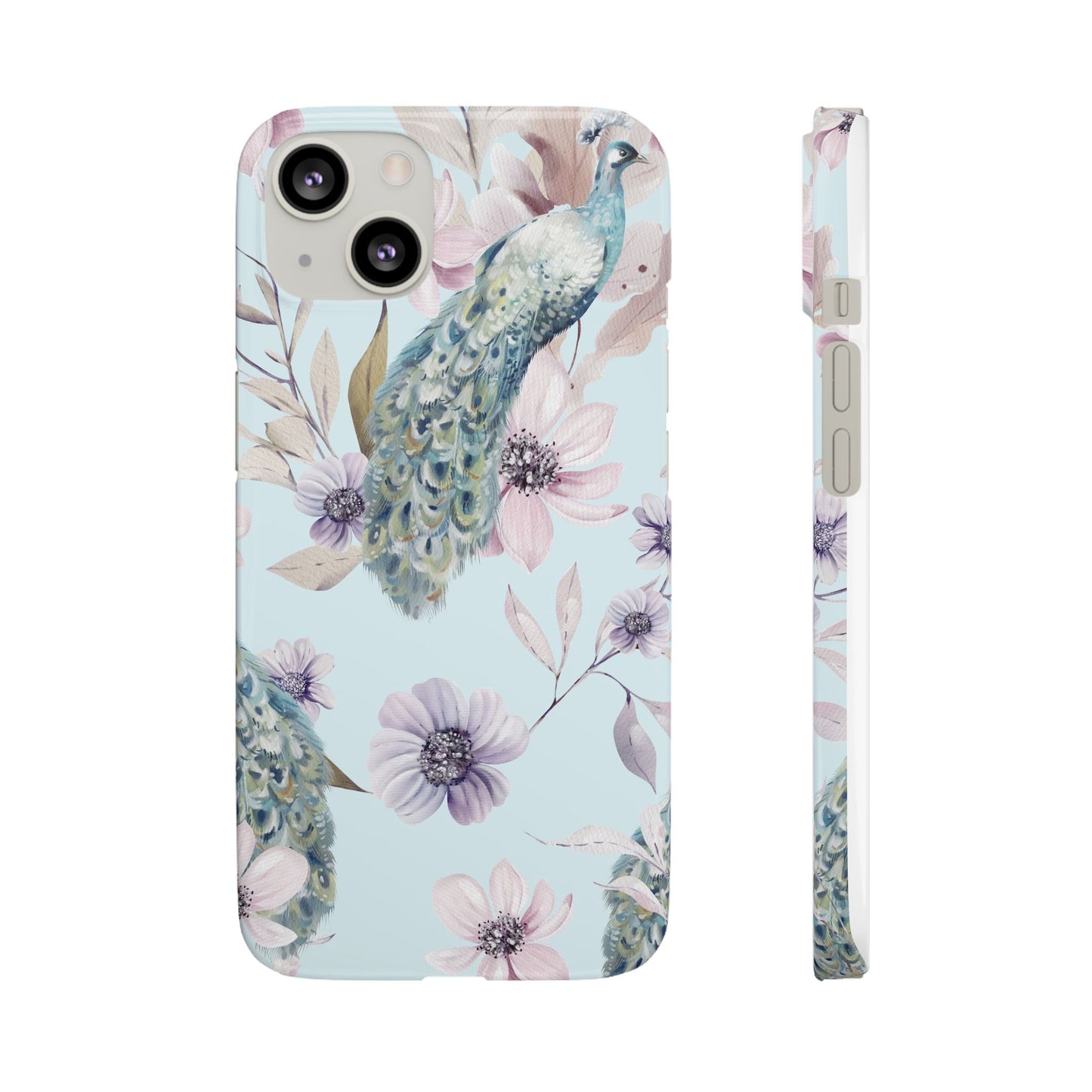 Watercolour Pastel Peacock Floral Snap Phone Case for Apple iPhone and Samsung Galaxy.