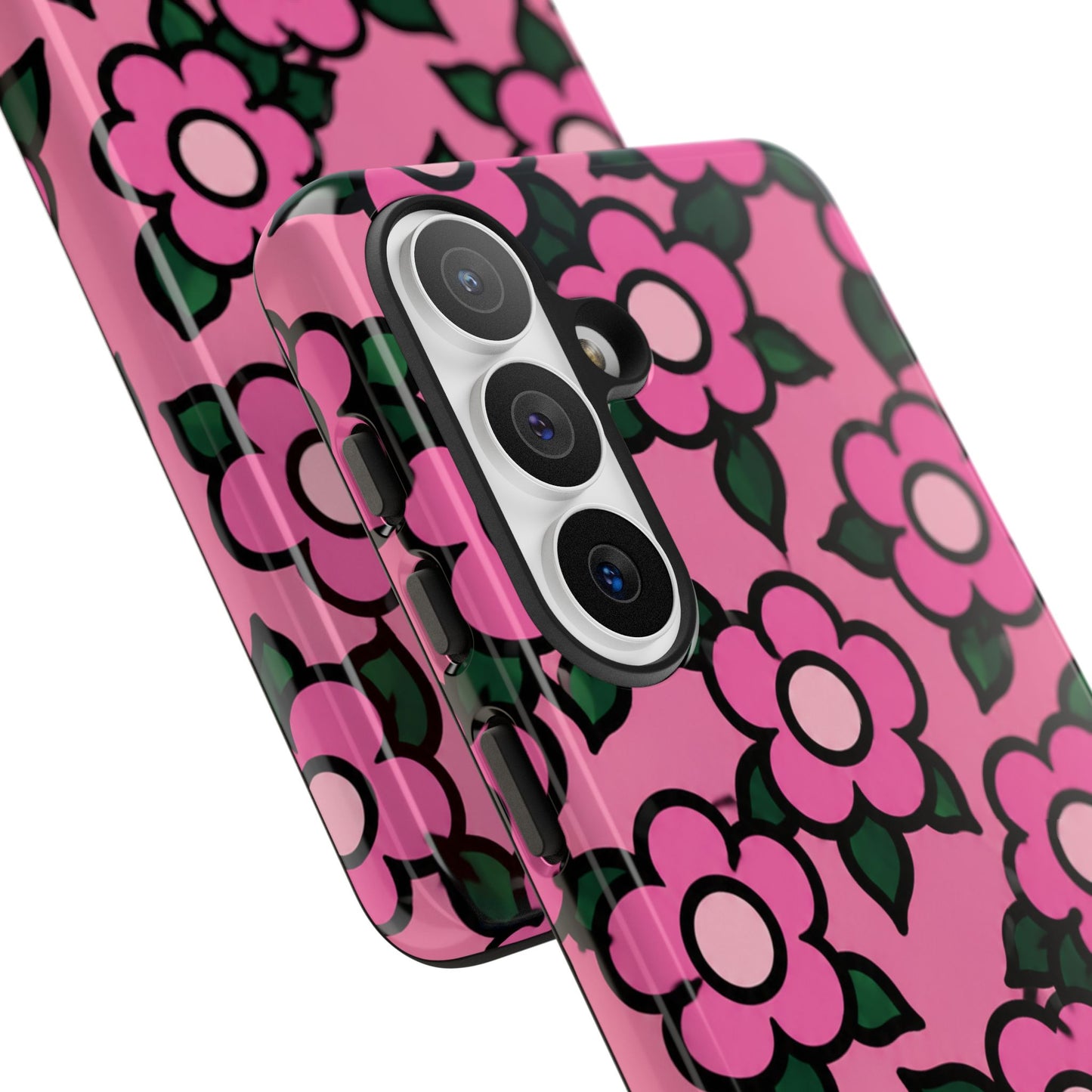Pink Floral Tough Phone Case — Cute Retro Flower Protective Cover