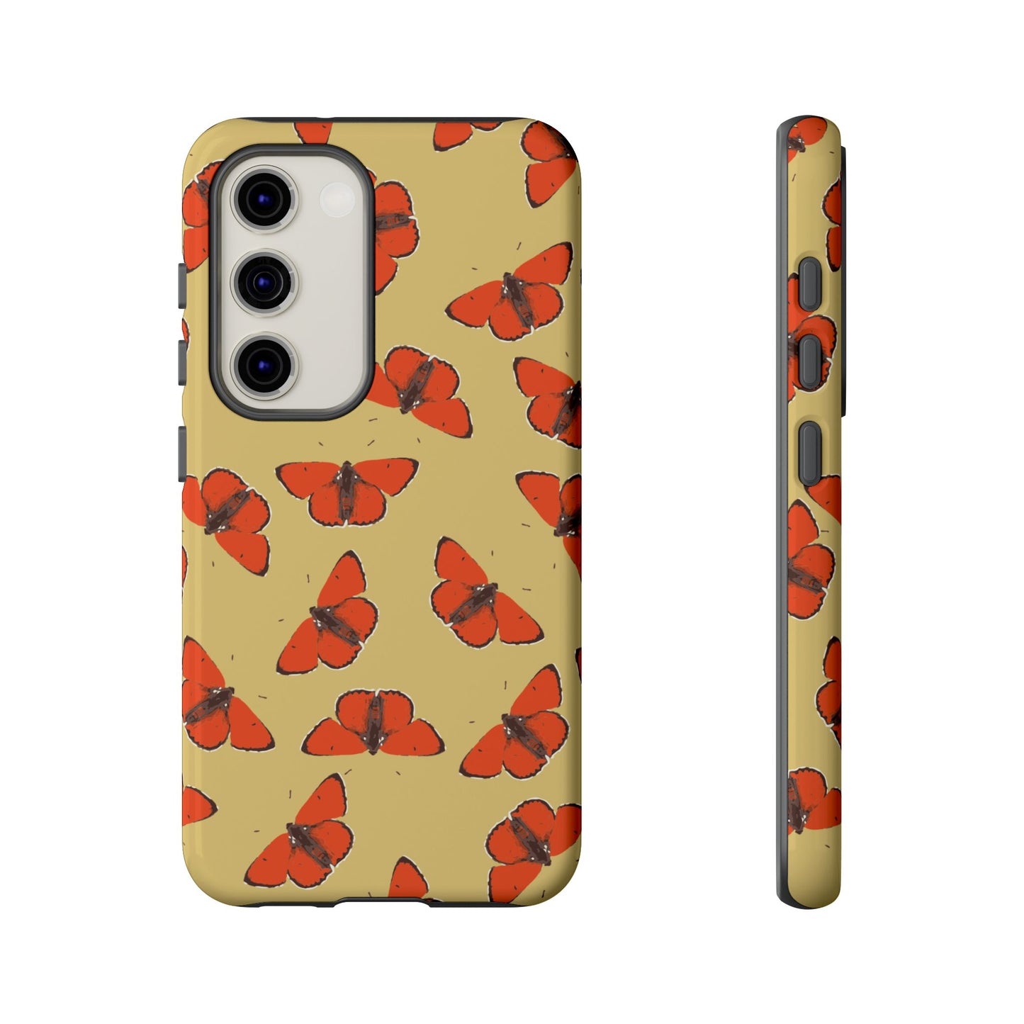 Red Butterfly Pattern Tough Phone Case — Retro Butterflies on Yellow