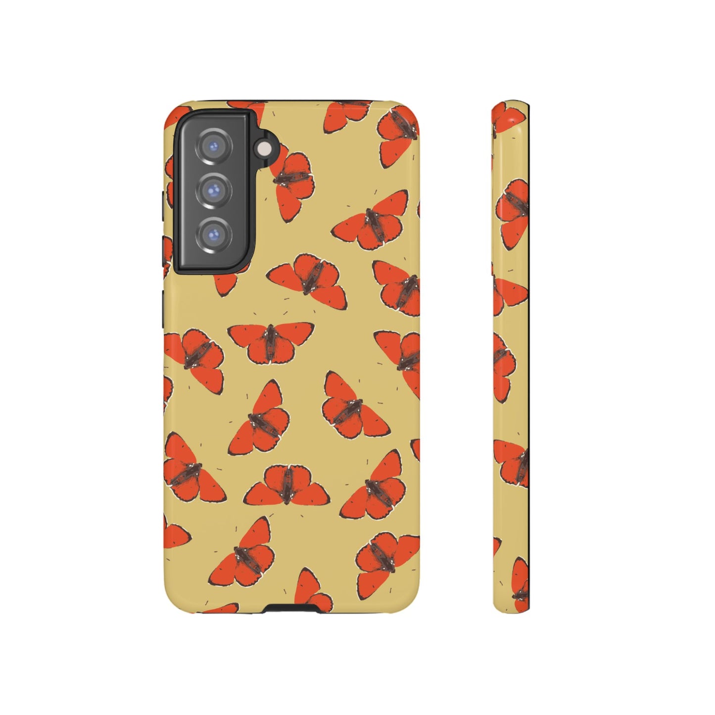 Red Butterfly Pattern Tough Phone Case — Retro Butterflies on Yellow