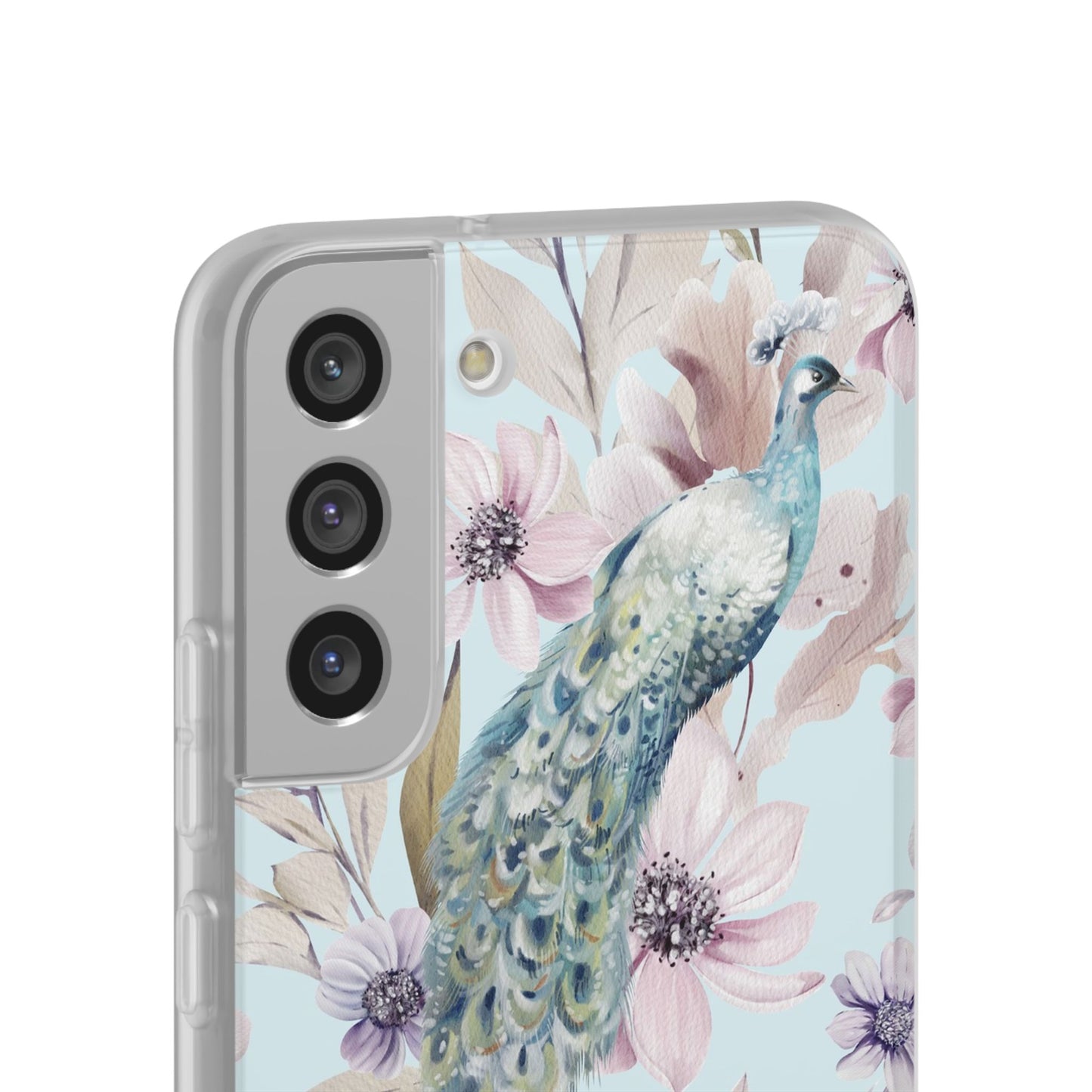 Peacock Floral Phone Case — Pastel Watercolor Bird Slim Case