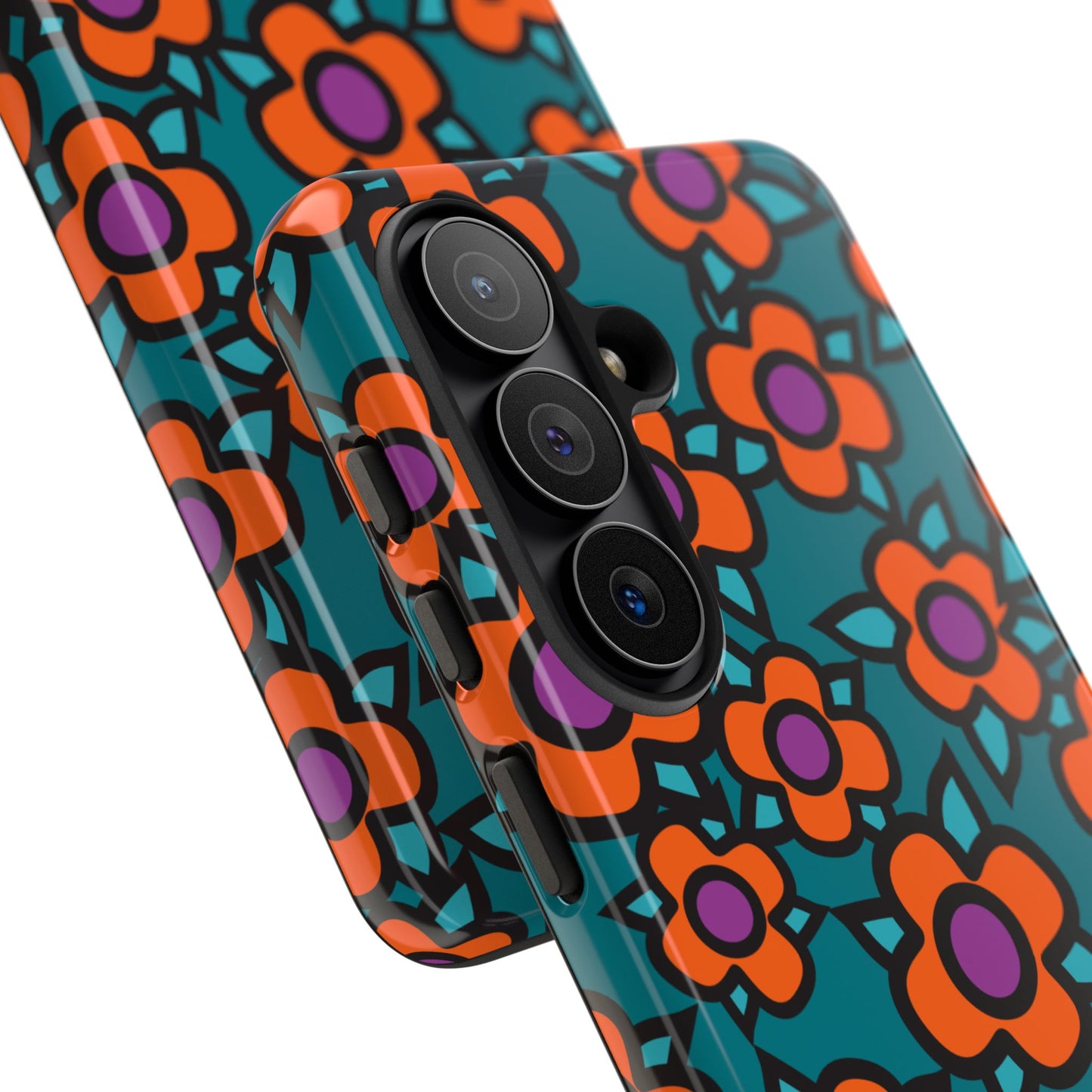 Floral Pop Tough Phone Case — Retro Orange & Teal Flower Pattern