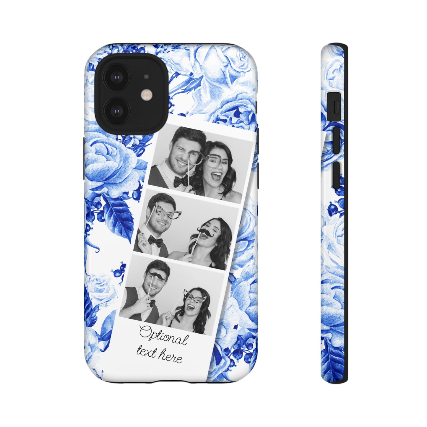 Three Photo Personalised Blue Floral Image Strip Custom Phone Case
