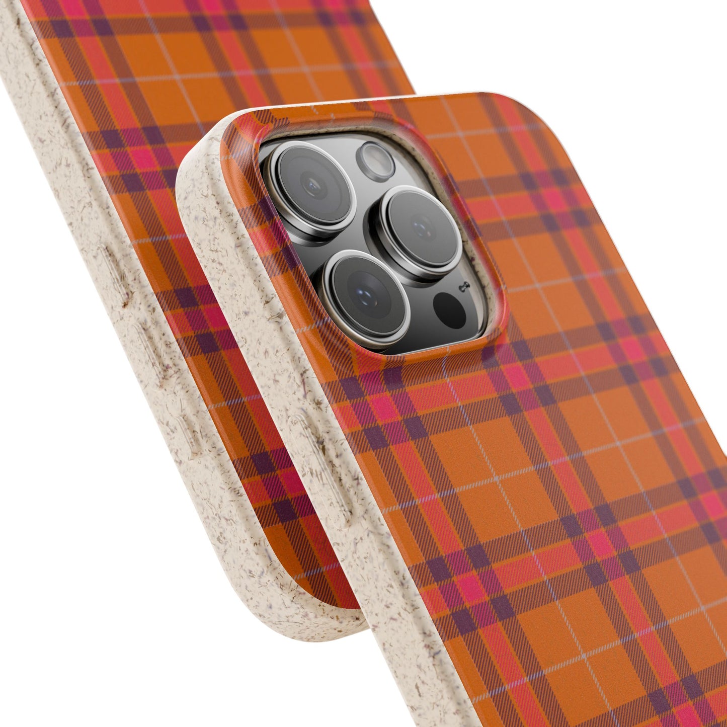 Biodegradable Autumn Orange Plaid Eco-Friendly Phone Cover for Apple iPhone and Samsung Galaxy.