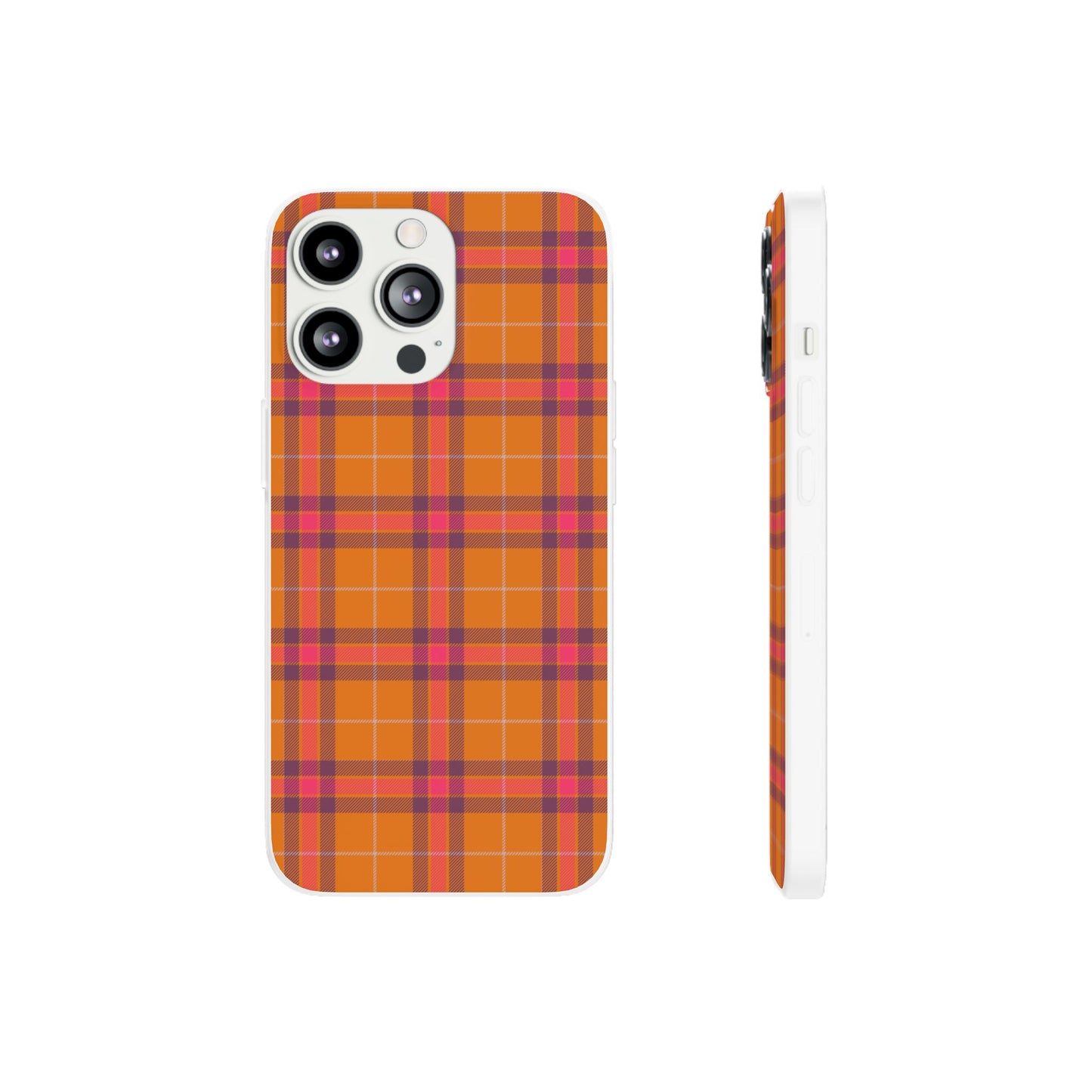 Orange Plaid Flexi Phone Case for Apple iPhone and Samsung Galaxy.