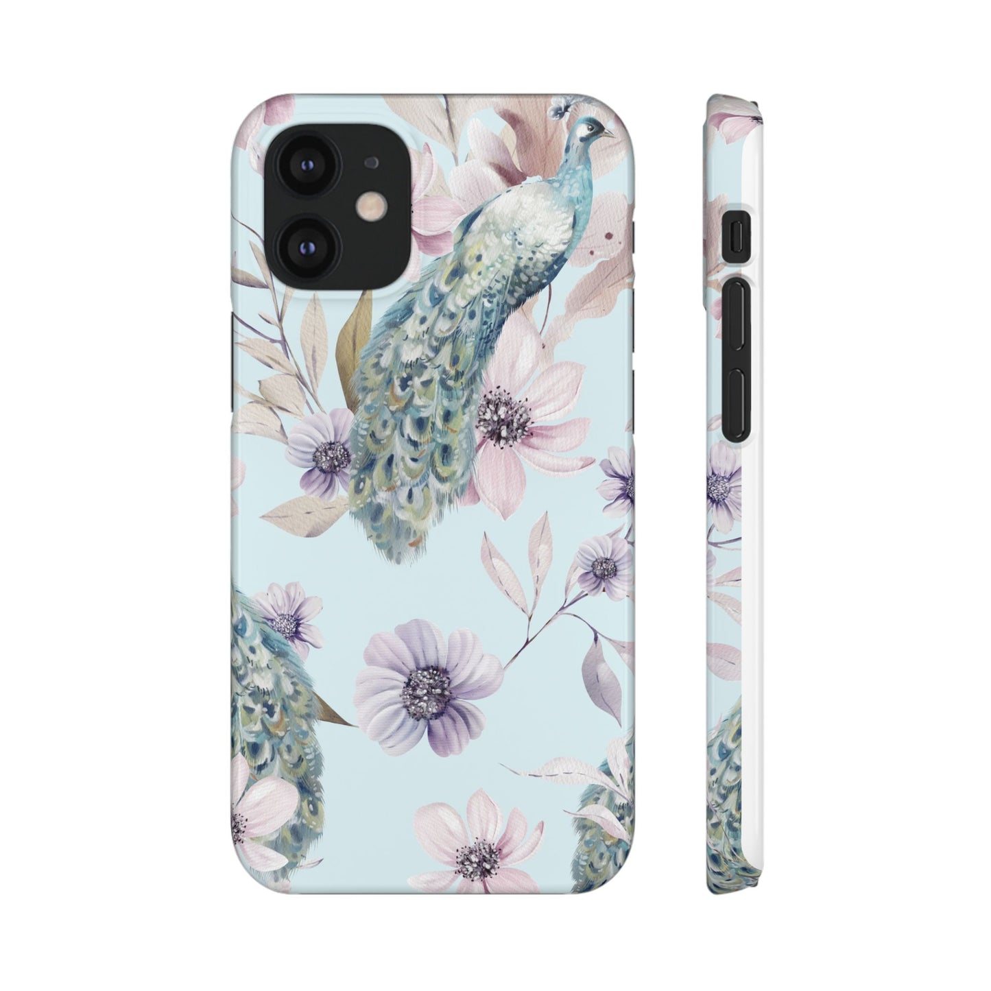 Watercolour Pastel Peacock Floral Snap Phone Case for Apple iPhone and Samsung Galaxy.