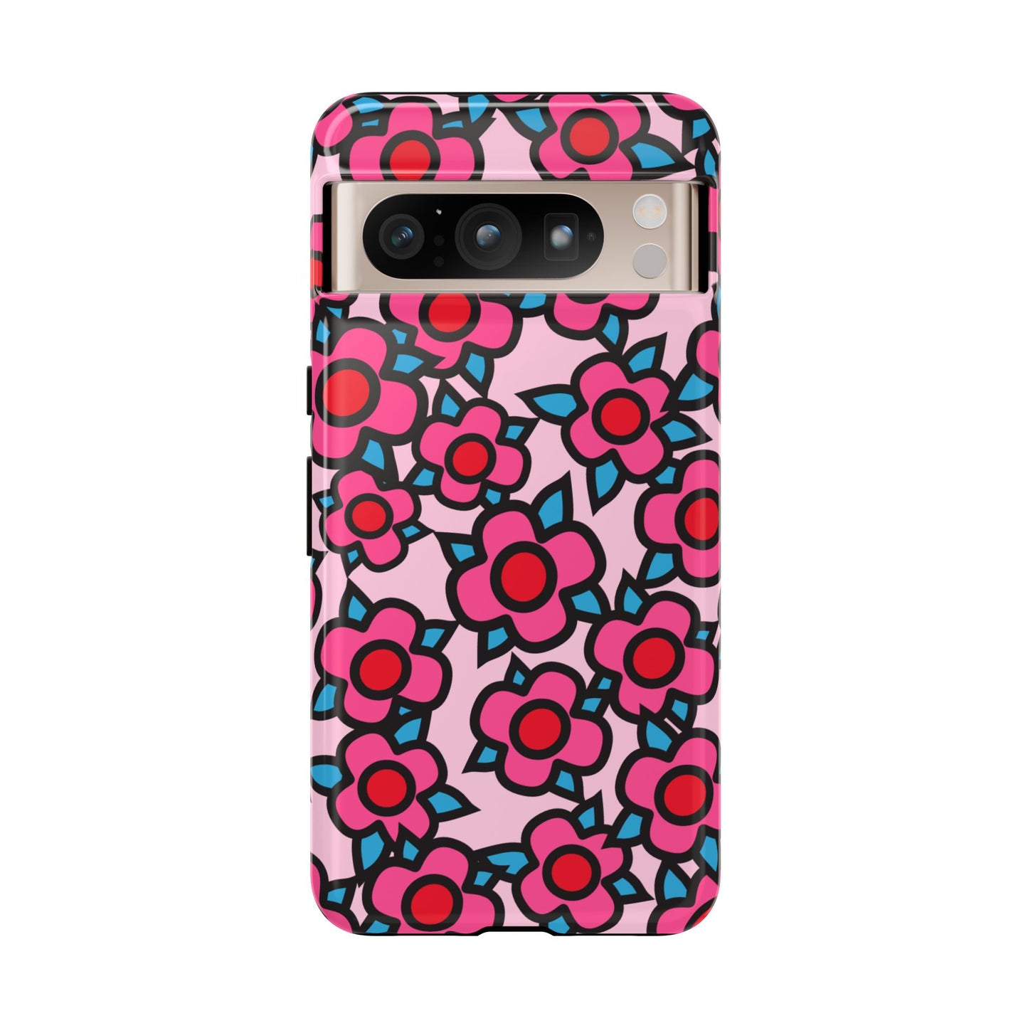 Floral Pink Tough Phone Case — Retro Red & Teal Flower Pattern
