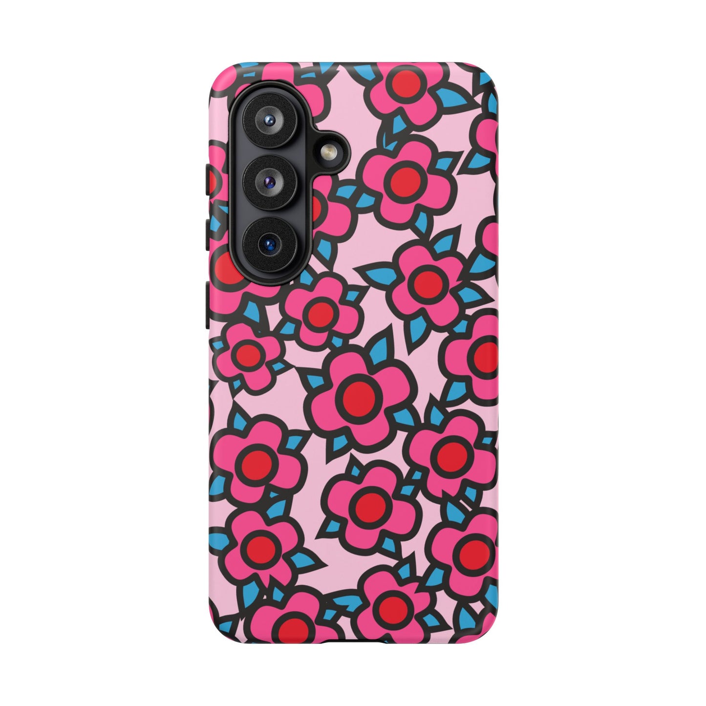 Floral Pink Tough Phone Case — Retro Red & Teal Flower Pattern