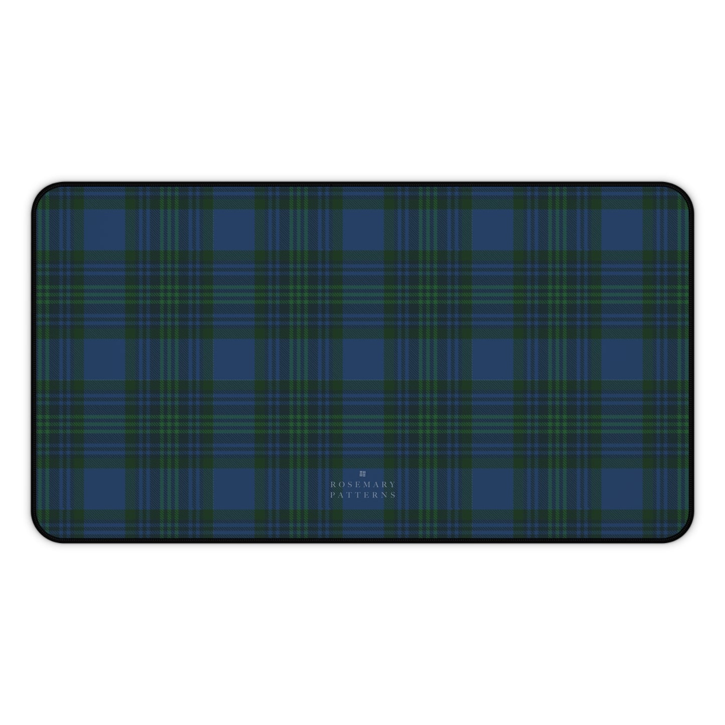 Plaid desk mat in blue green tartan, stylish computer desk mat for home office, anti-slip, hemmed edges