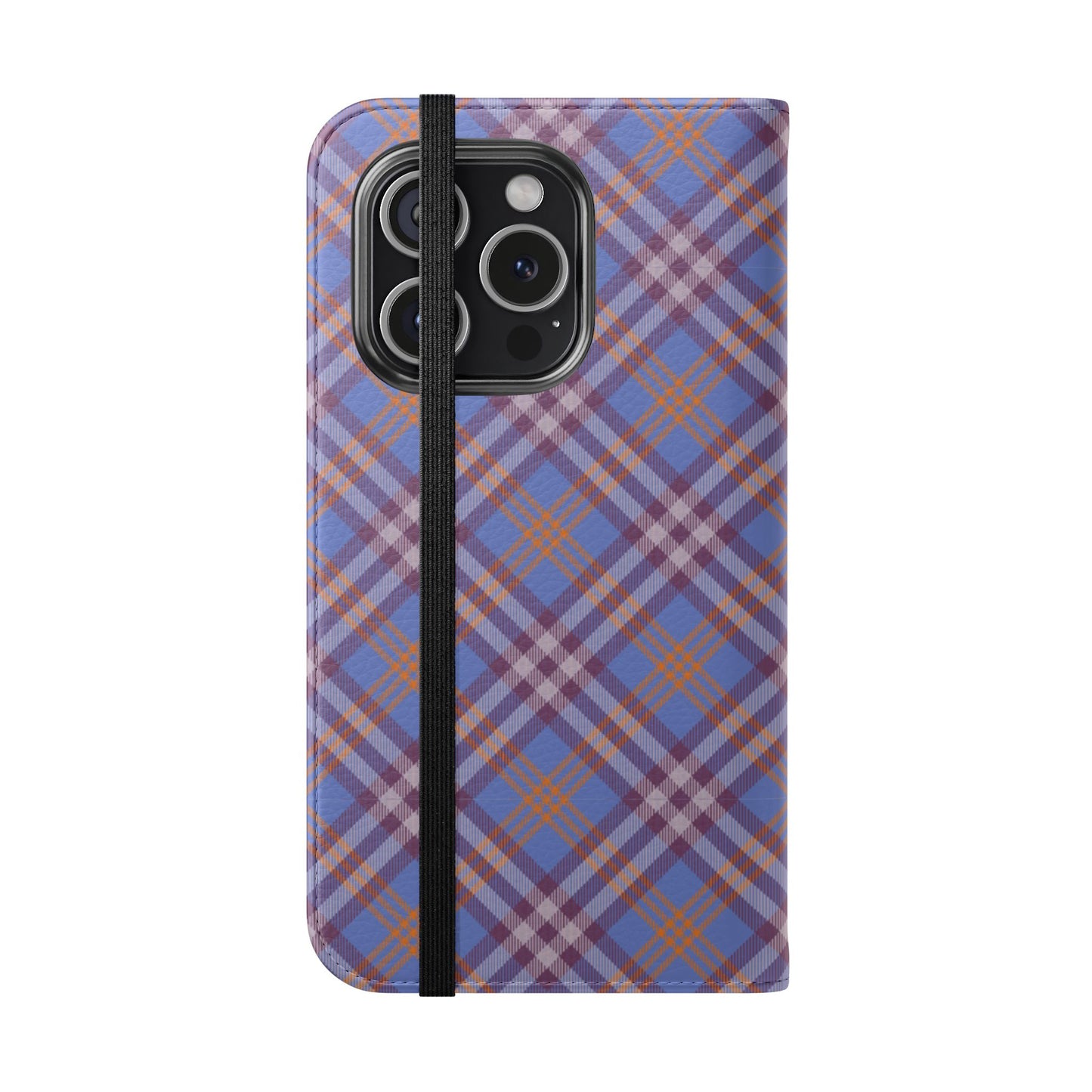 Tartan Flip Phone Case — Violet & Orange Plaid Wallet Cover
