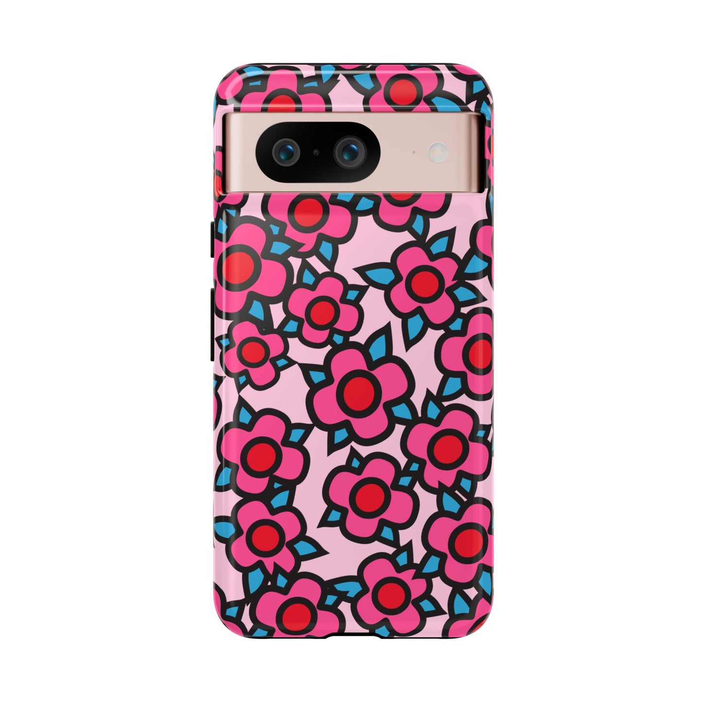 Floral Pink Tough Phone Case — Retro Red & Teal Flower Pattern