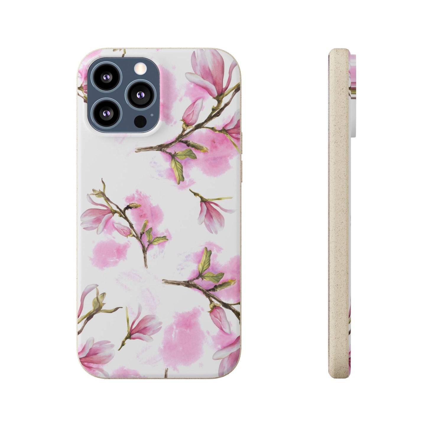 Biodegradable Phone Case — Pink Magnolia Floral Eco Phone Cover for Apple iPhone and Samsung Galaxy.