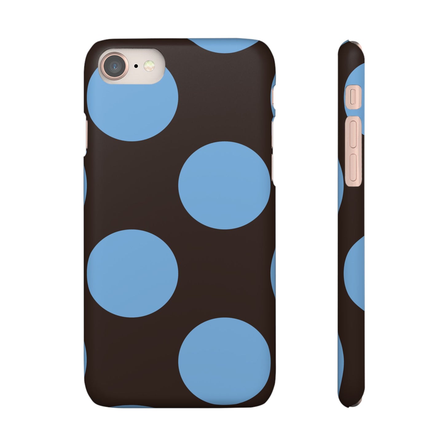 Matte Black with Large Sky Blue Polka Dots Slim Phone Case for Apple iPhone, Samsung Galaxy and Google Pixel.